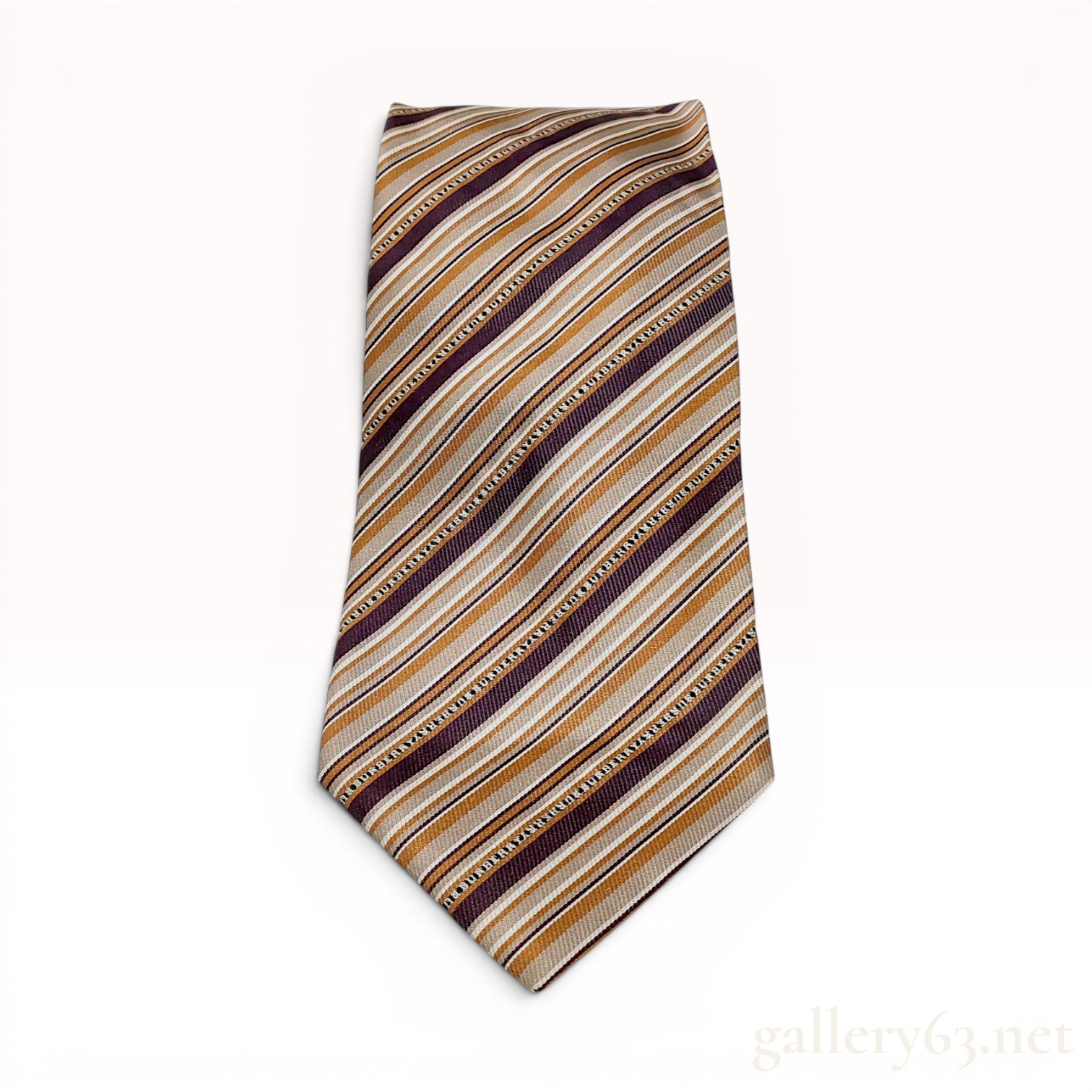 Burberry London Men Silk Striped Necktie in Plum and Tan