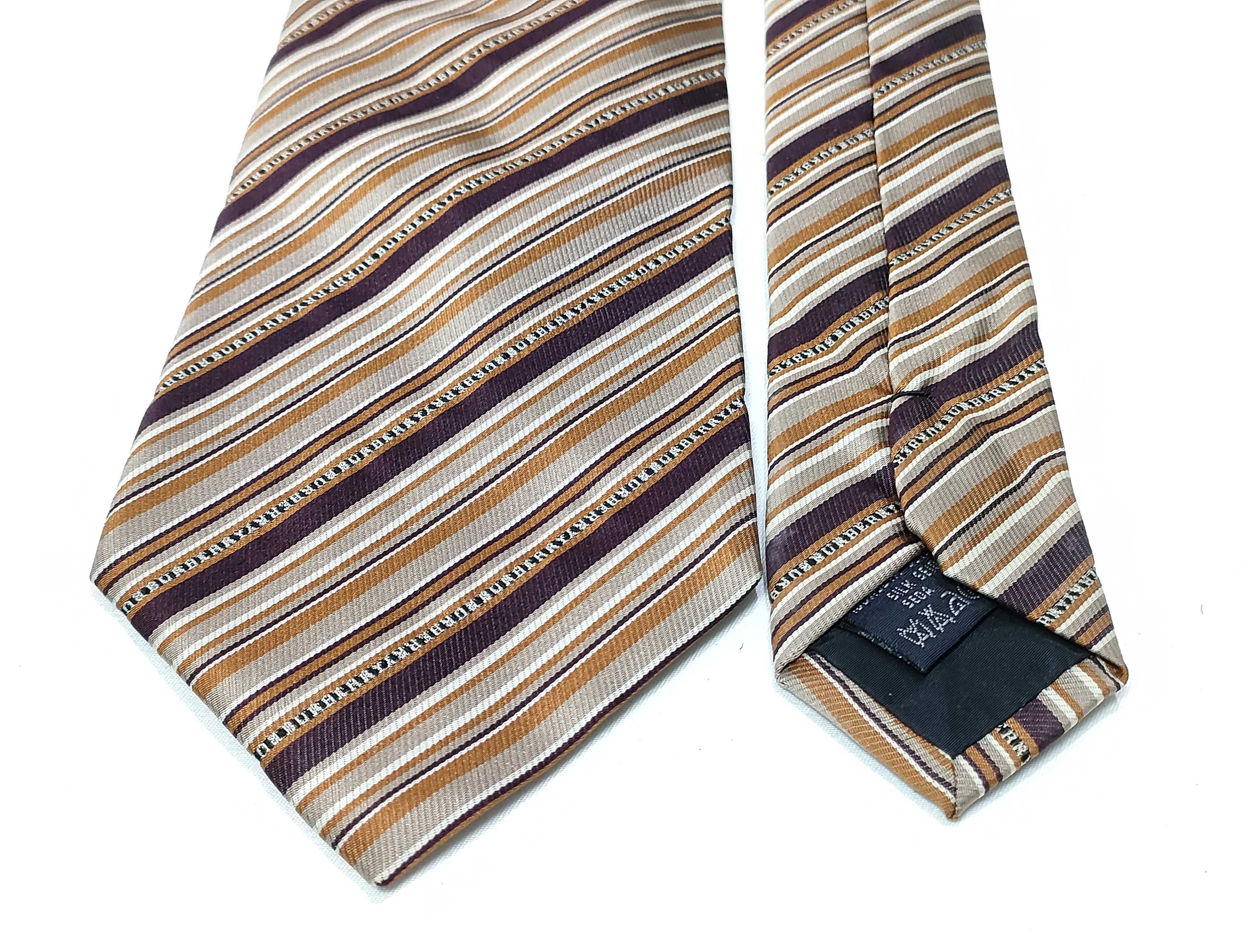 Burberry London Men Silk Striped Necktie in Plum and Tan