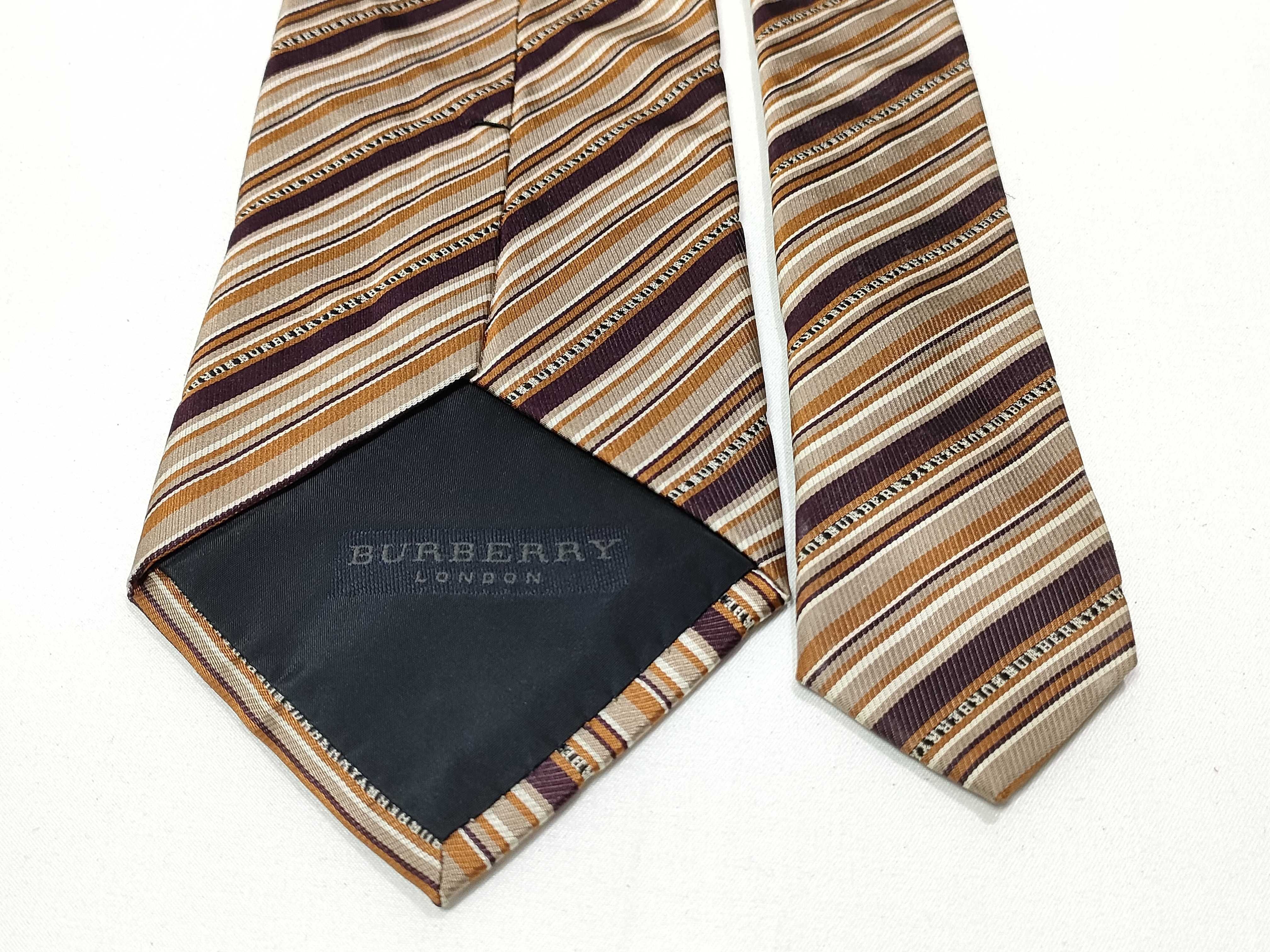 Burberry London Men Silk Striped Necktie in Plum and Tan