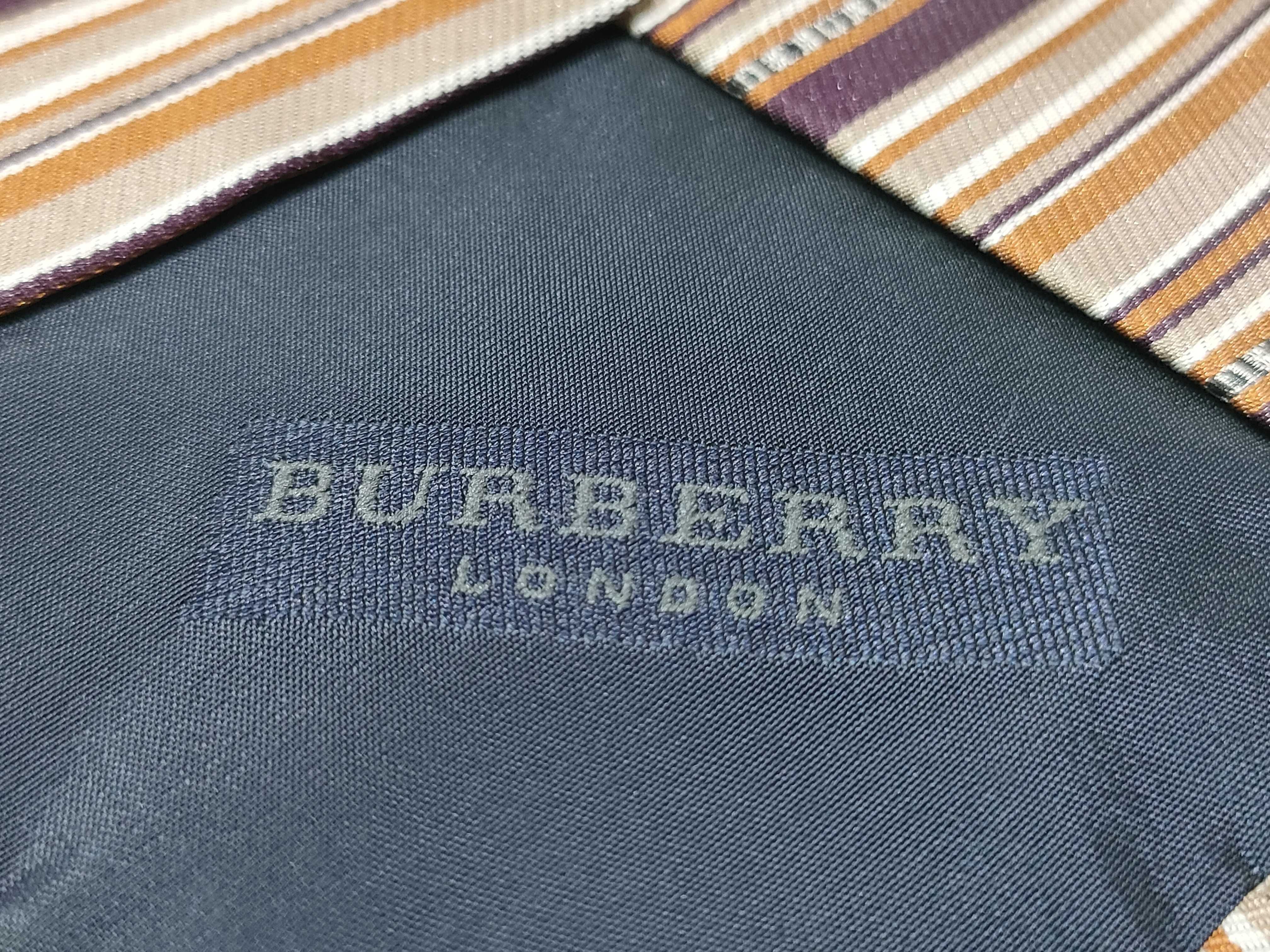 Burberry London Men Silk Striped Necktie in Plum and Tan