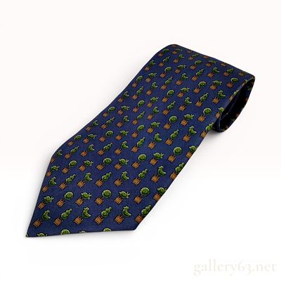 Hermes Navy Blue Silk Topiary Motif Necktie Pattern 5240 SA. Hermes 100 percent silk necktie 