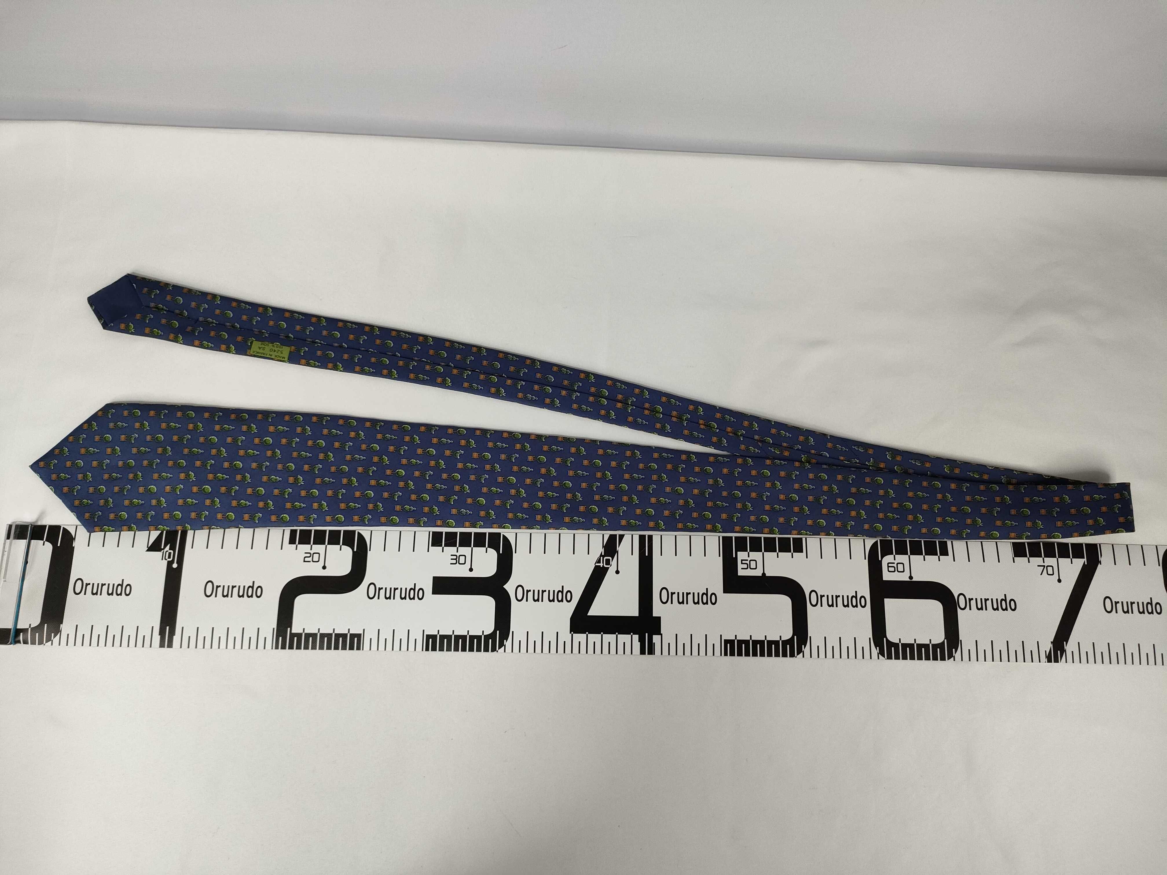Hermes Navy Blue Silk Topiary Motif Necktie Pattern 5240 SA