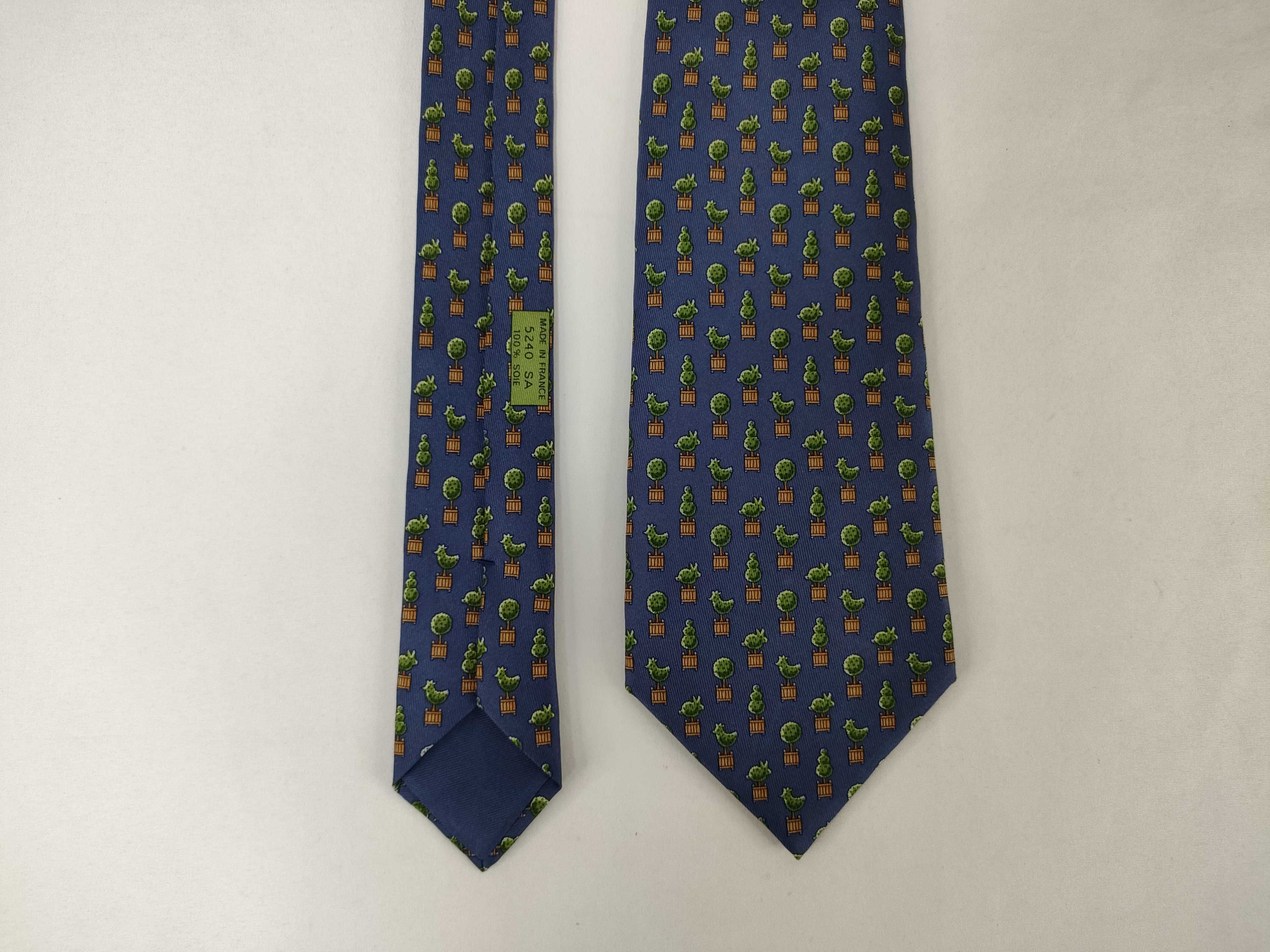Hermes Navy Blue Silk Topiary Motif Necktie Pattern 5240 SA