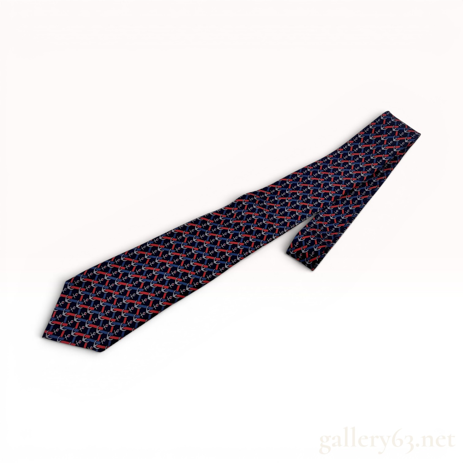 Hermes Nautical Anchor and Rope Motif Silk Tie with Original Presentation Box