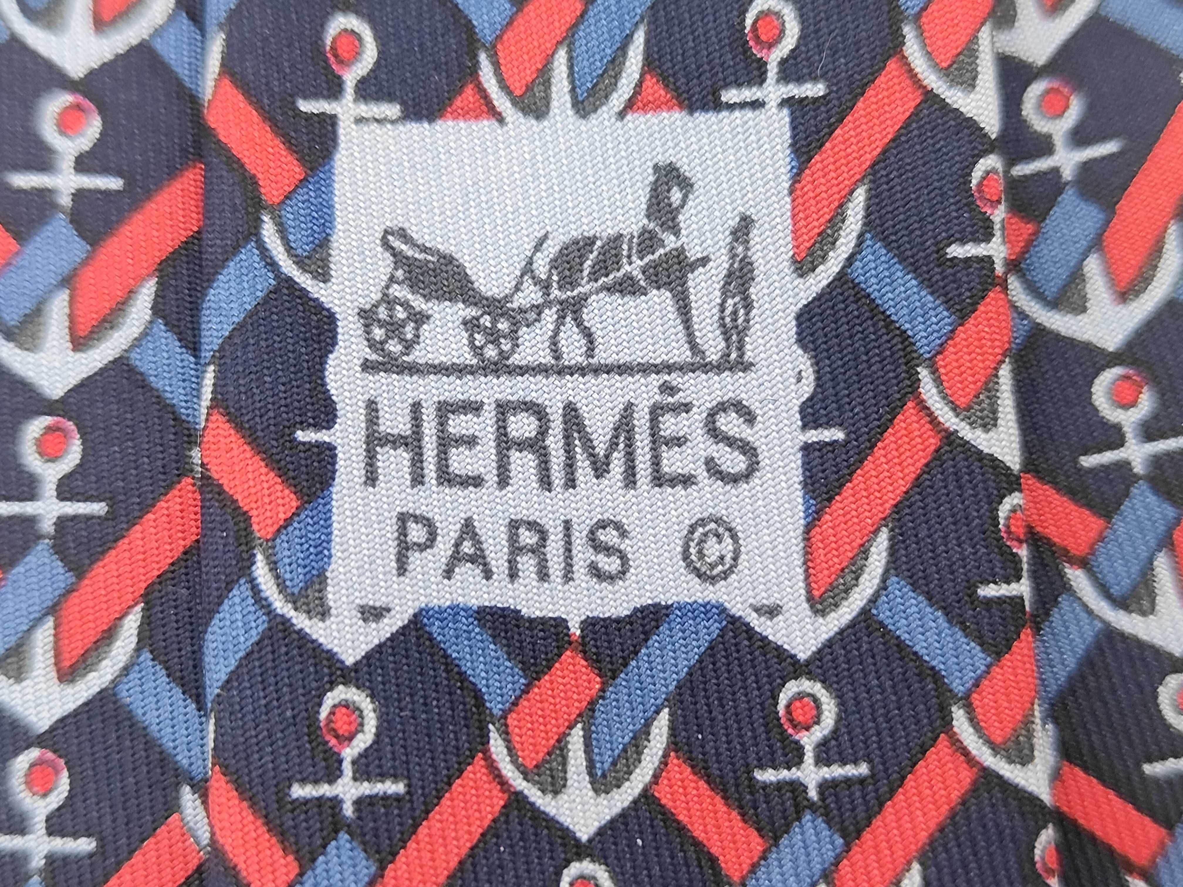 Hermes Nautical Anchor and Rope Motif Silk Tie with Original Presentation Box