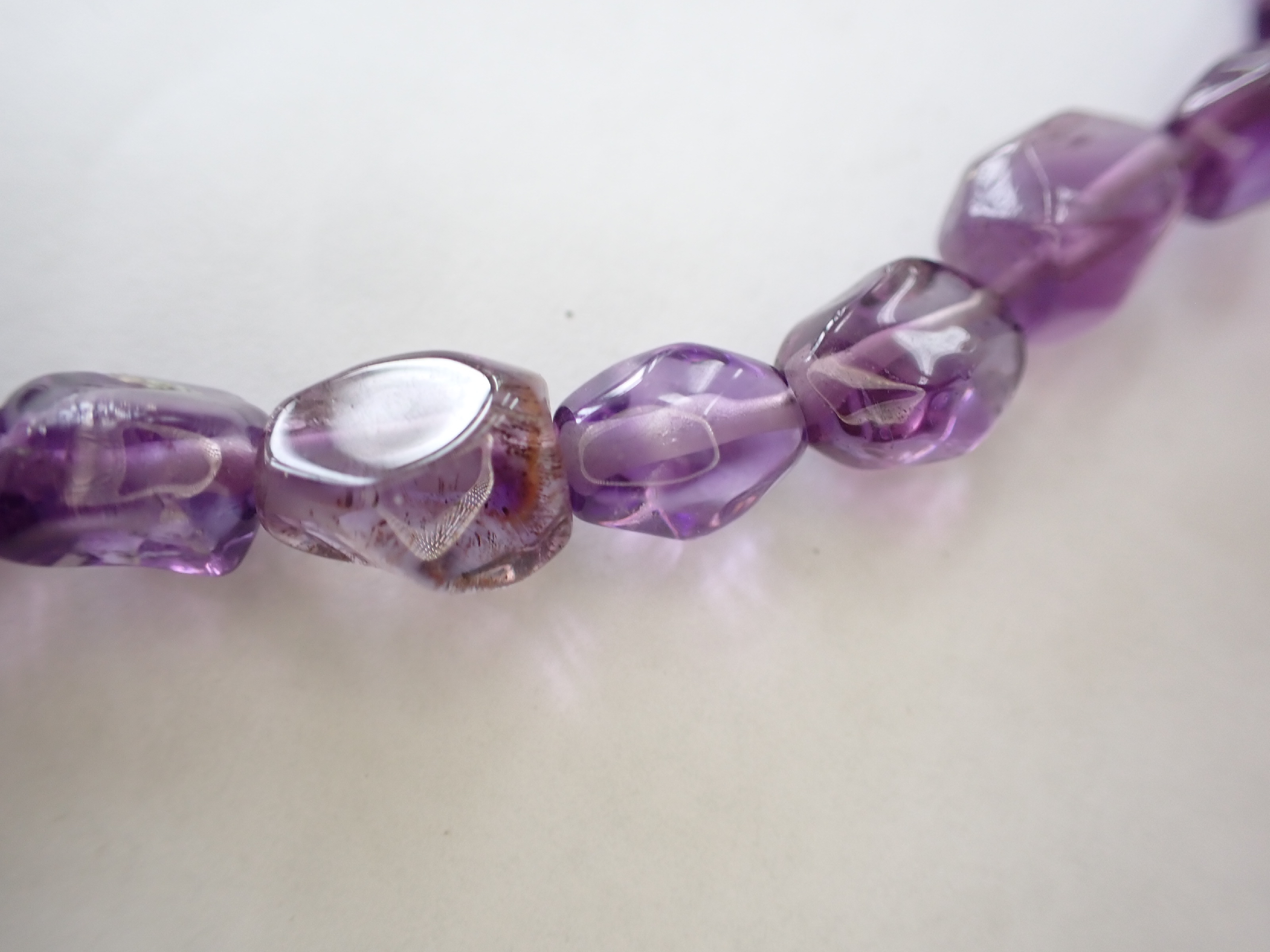 Natural Tumbled Amethyst Bead Necklace with Silver Floral Clasp