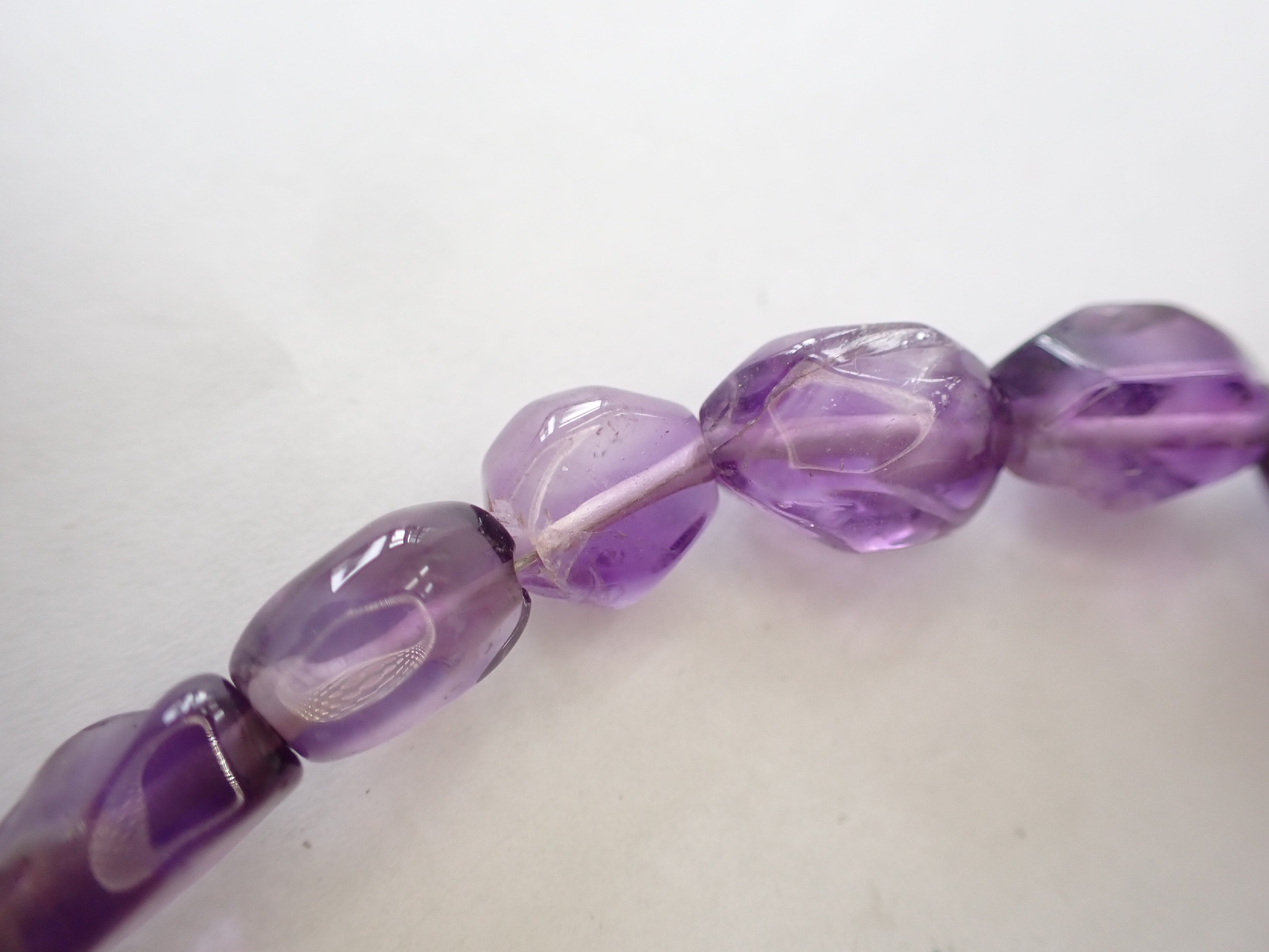 Natural Tumbled Amethyst Bead Necklace with Silver Floral Clasp