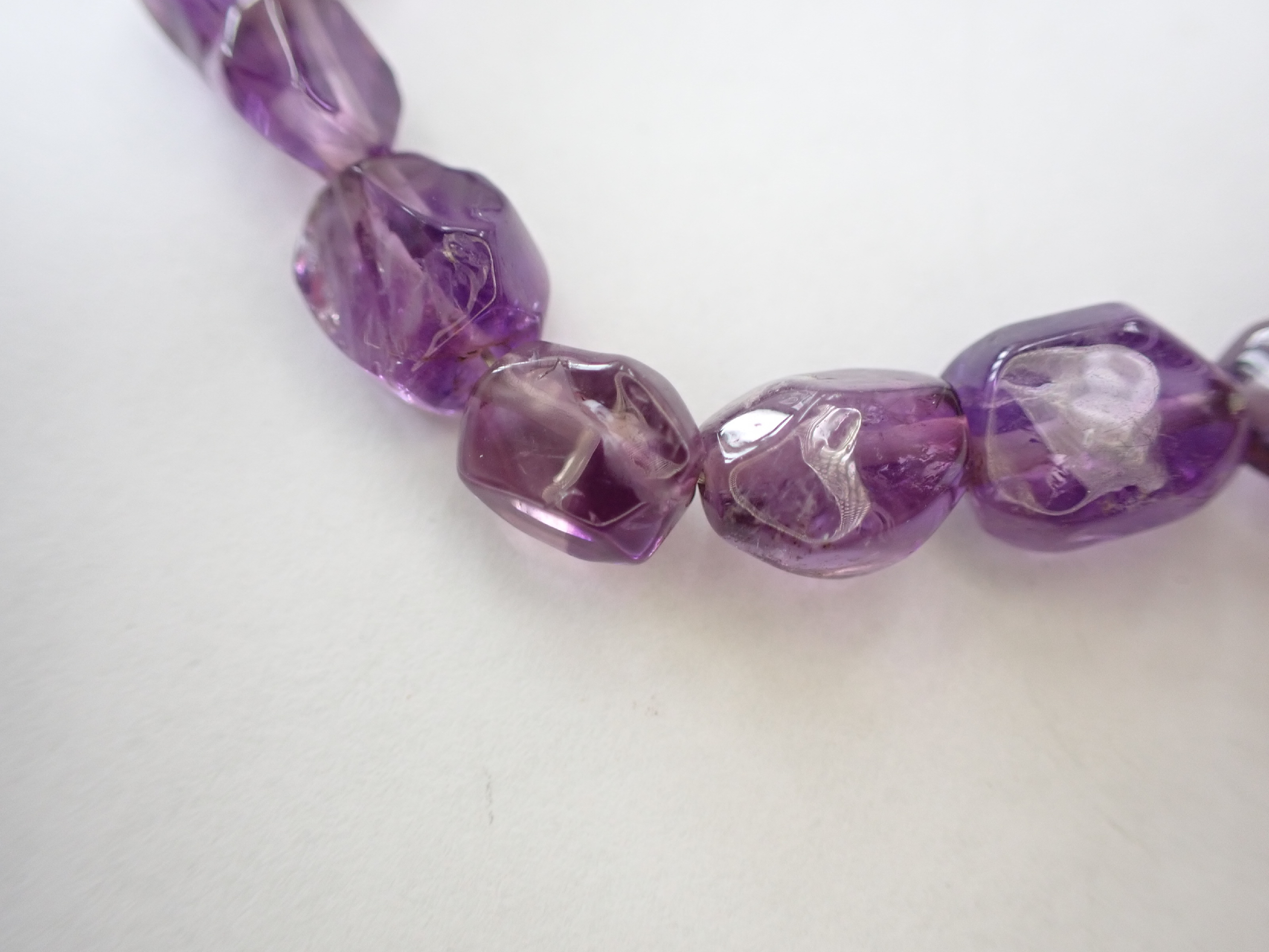 Natural Tumbled Amethyst Bead Necklace with Silver Floral Clasp