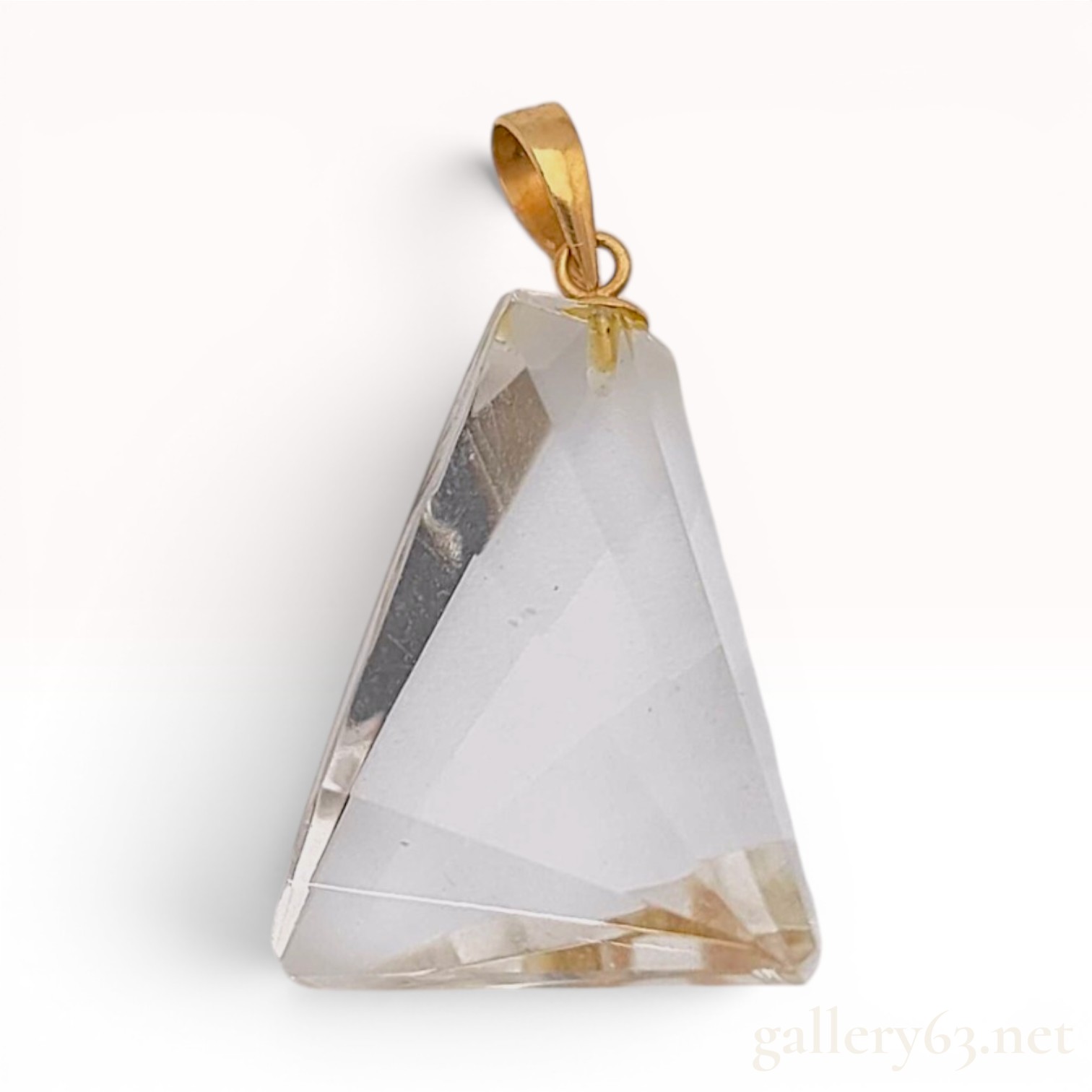 Modernist 14K Yellow Gold and Faceted Rock Crystal Pendant