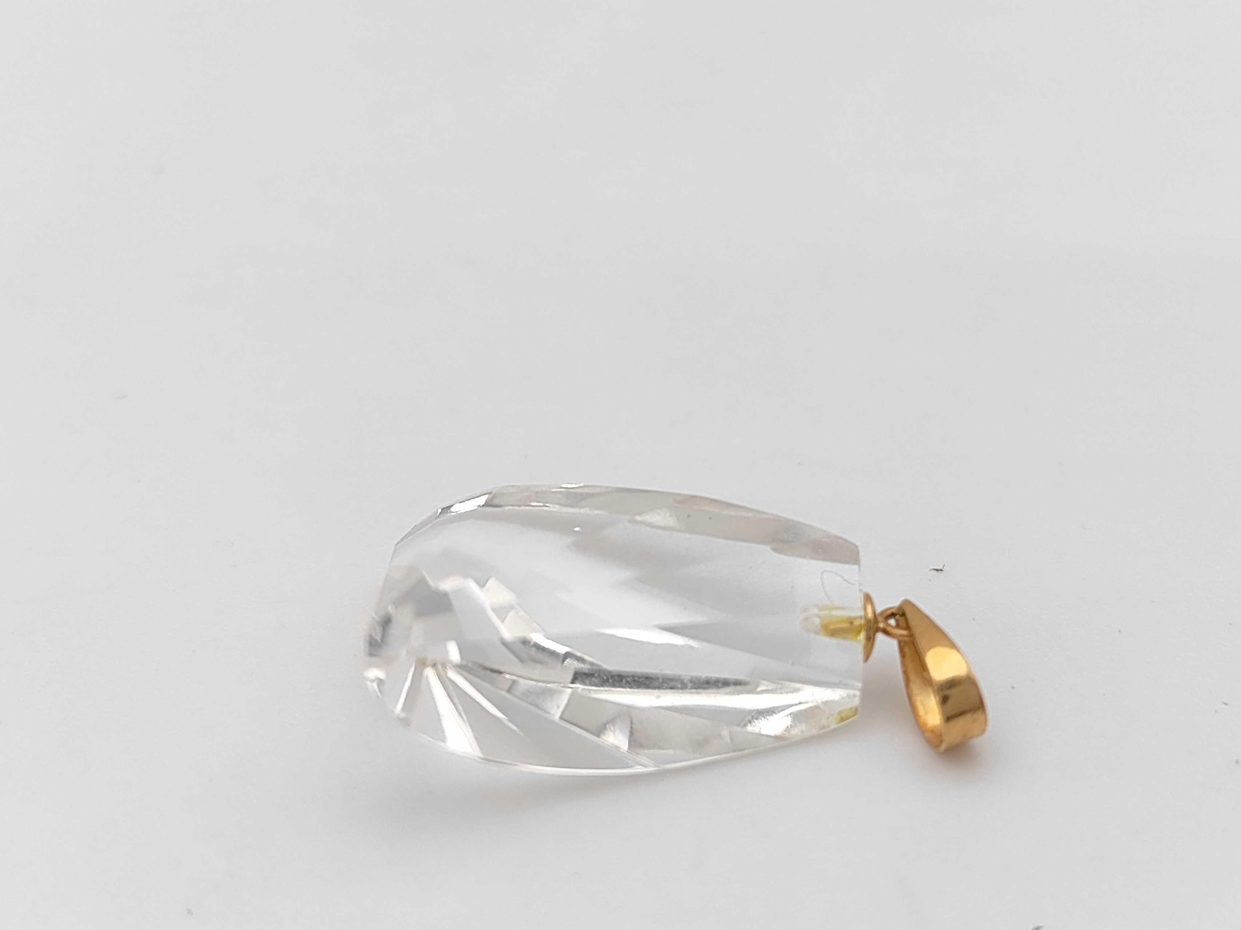 Modernist 14K Yellow Gold and Faceted Rock Crystal Pendant