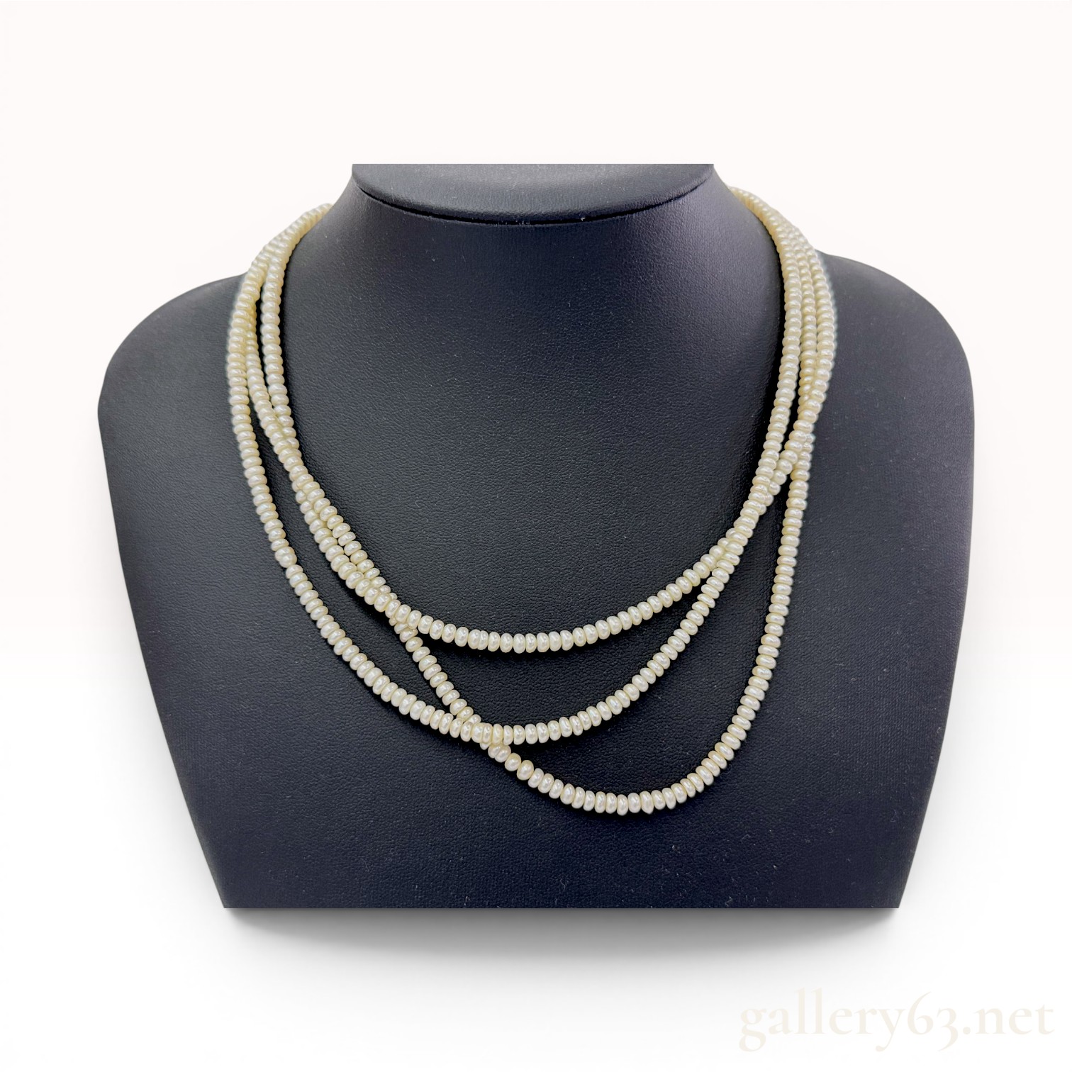 Triple Strand Semi-Round Pearl Necklace with Silver Floral Clasp