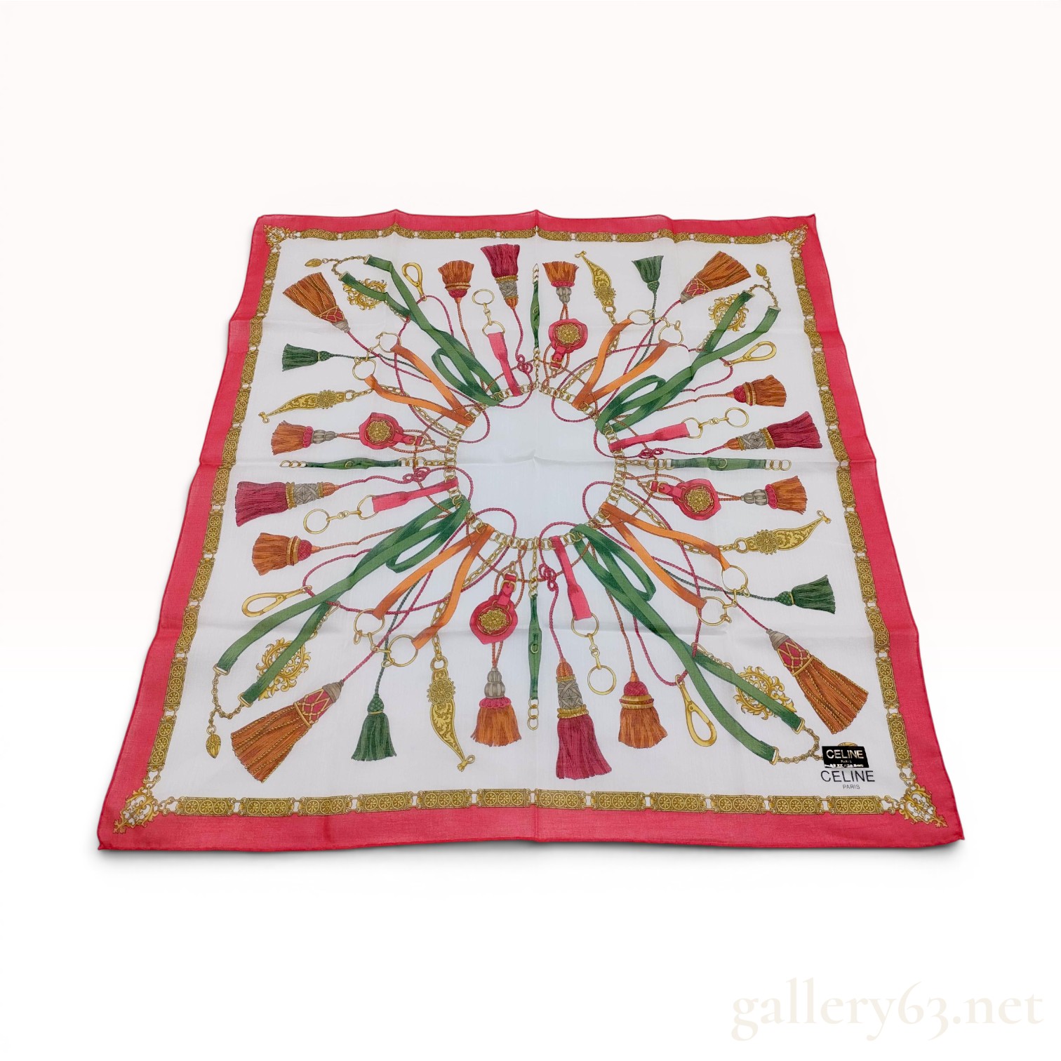 Celine Paris Tassel and Chain Motif Cotton Scarf