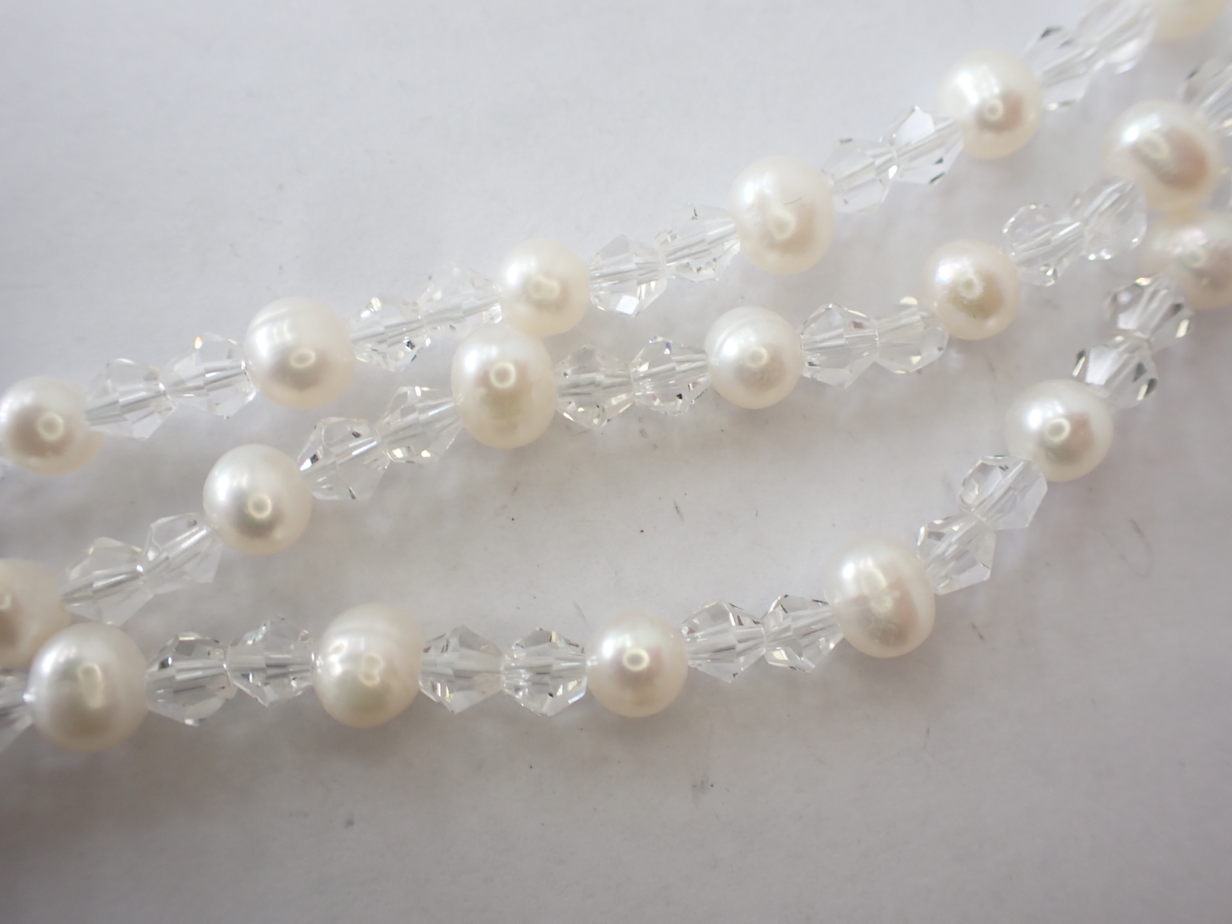 Semi-Round Cultured Pearl and Cut Crystal Endless Rope Necklace