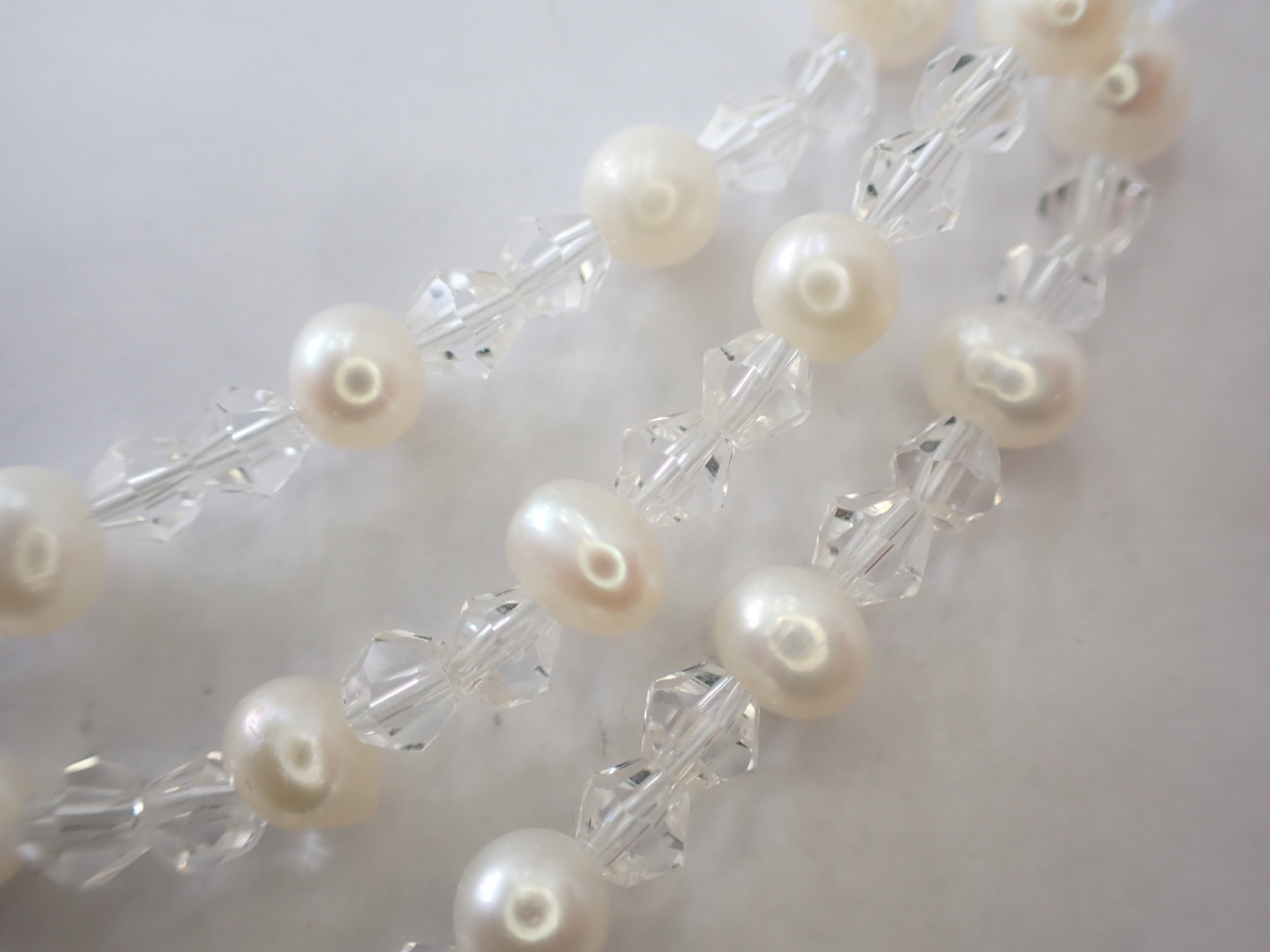 Semi-Round Cultured Pearl and Cut Crystal Endless Rope Necklace