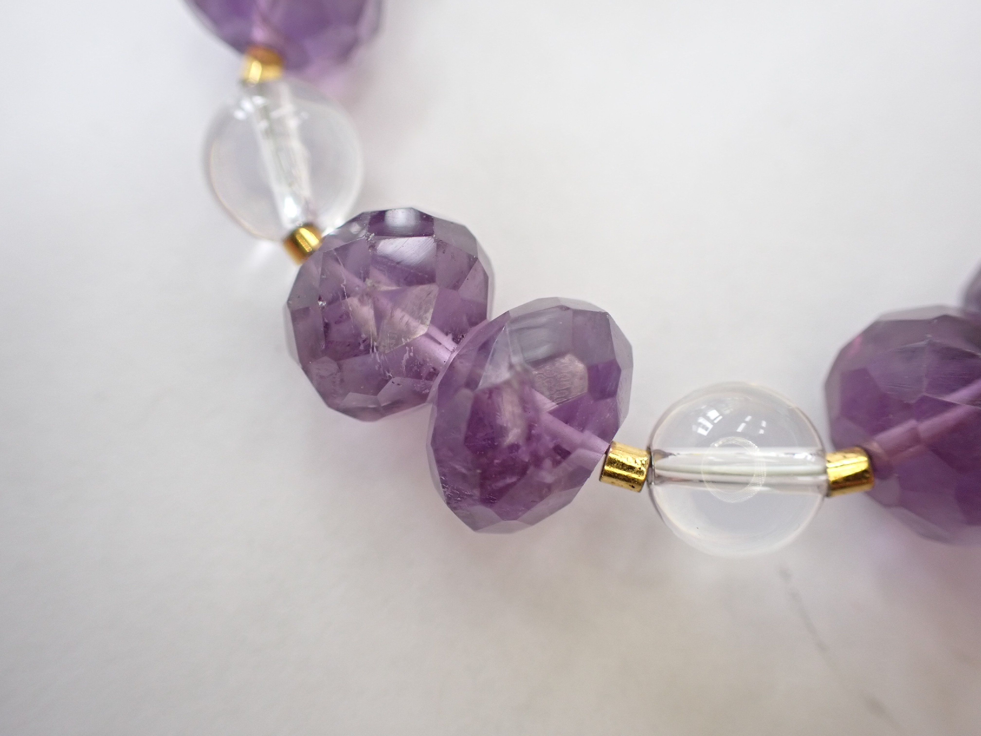 Amethyst and Rock Crystal Quartz Beaded Necklace with Silver Clasp