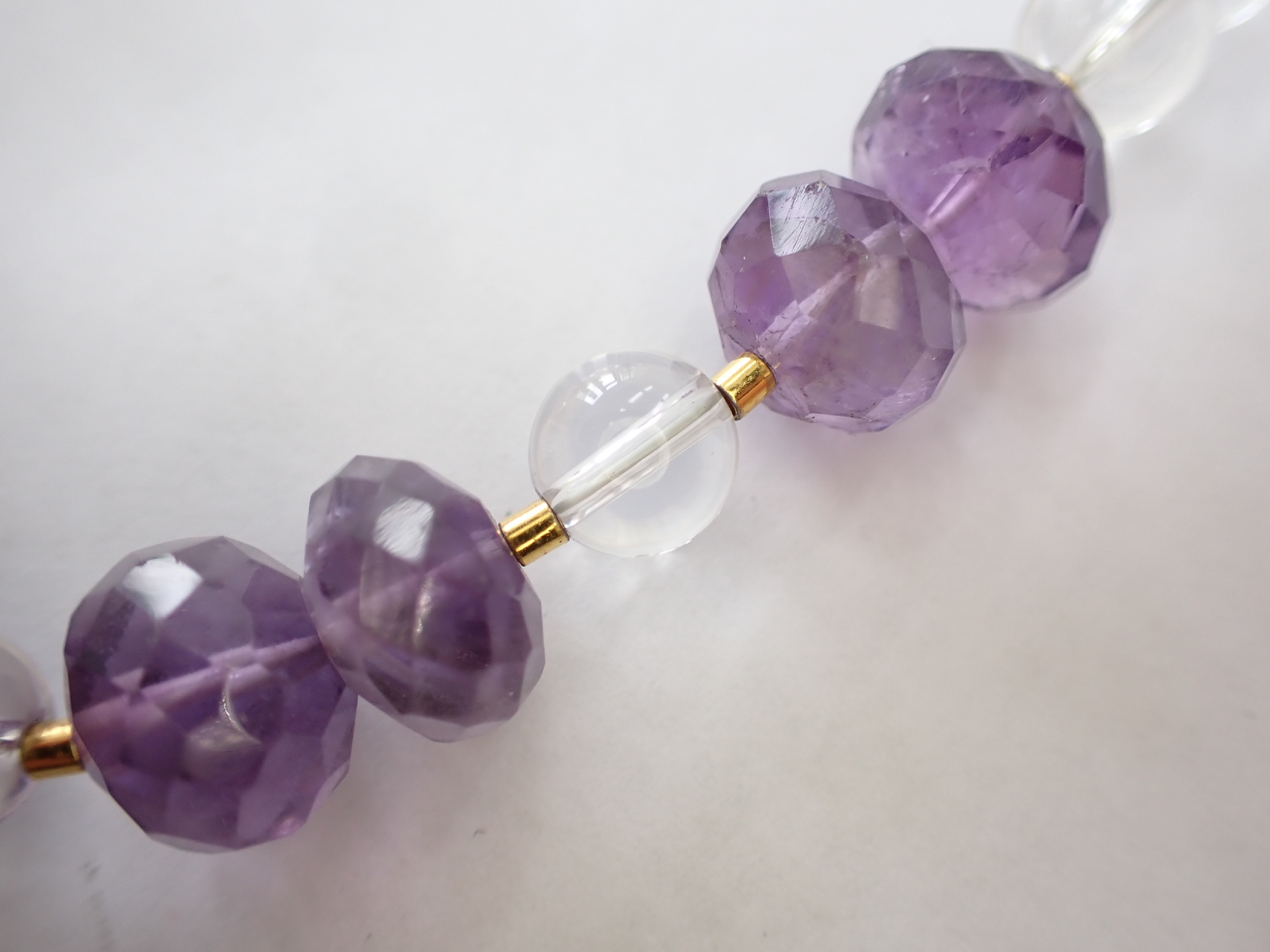 Amethyst and Rock Crystal Quartz Beaded Necklace with Silver Clasp