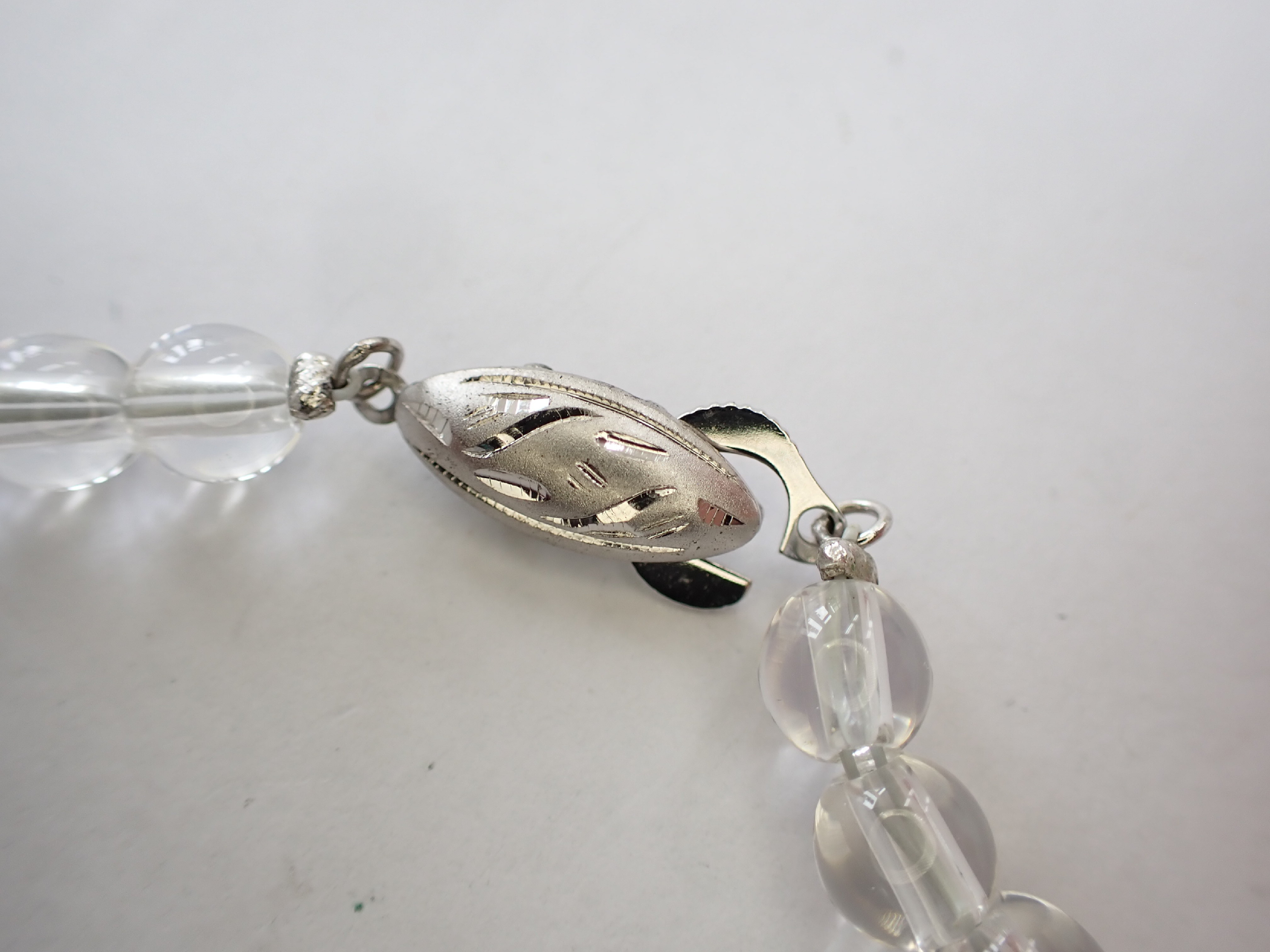 Amethyst and Rock Crystal Quartz Beaded Necklace with Silver Clasp