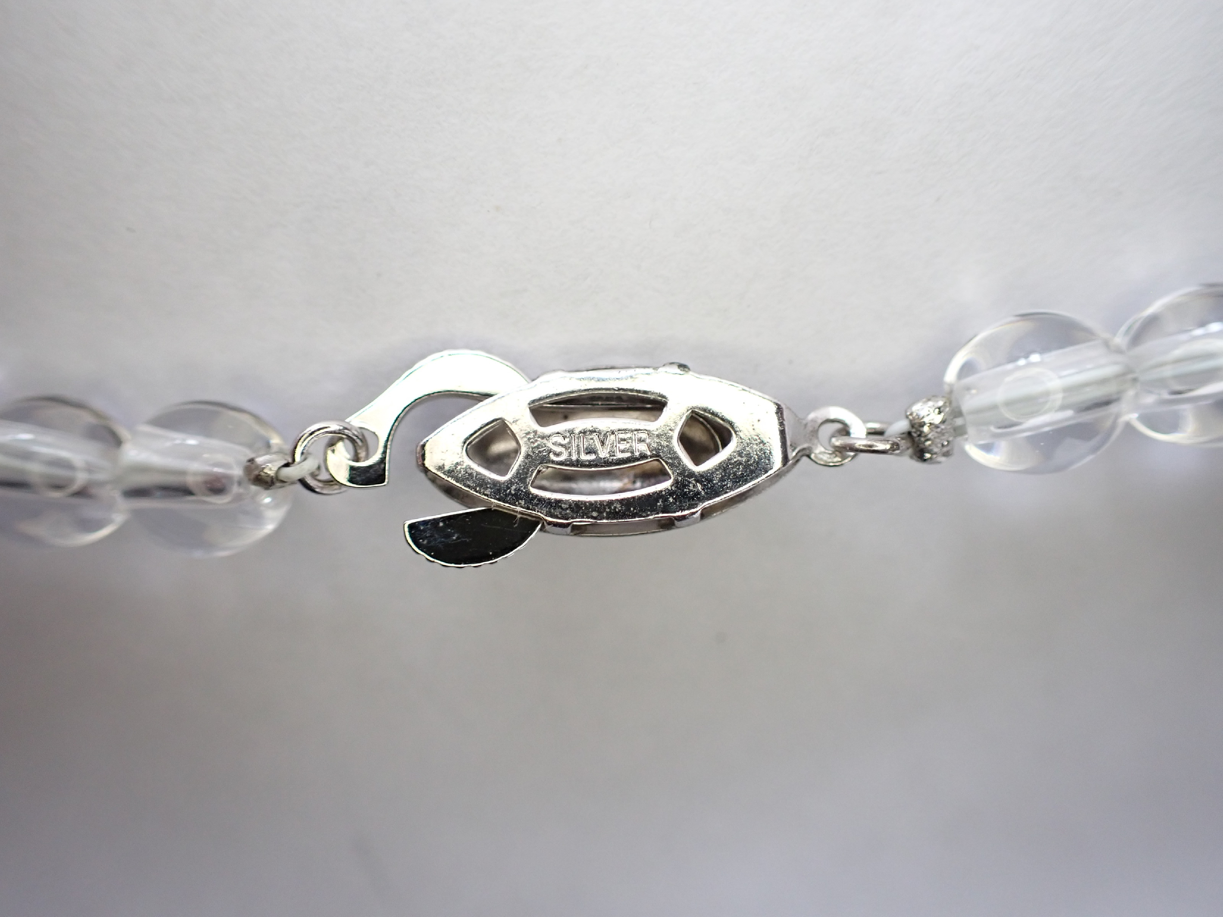 Amethyst and Rock Crystal Quartz Beaded Necklace with Silver Clasp