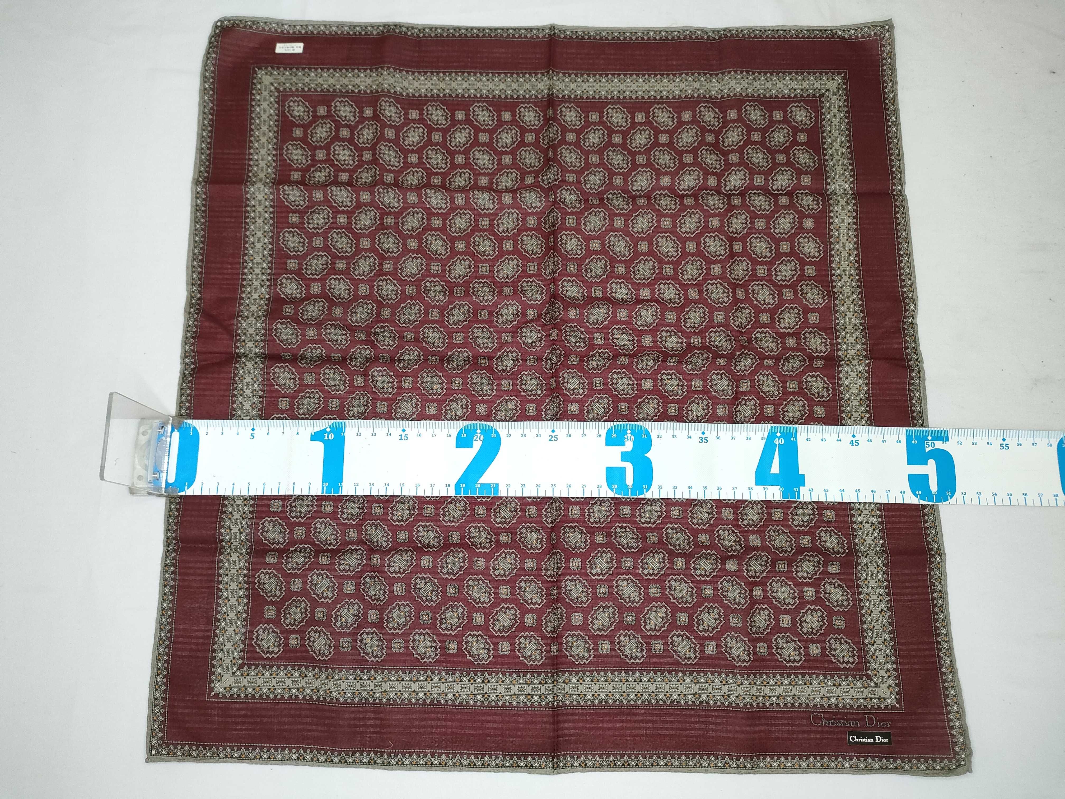 Christian Dior Maroon Cotton Square Scarf with Geometric Medallion Motif