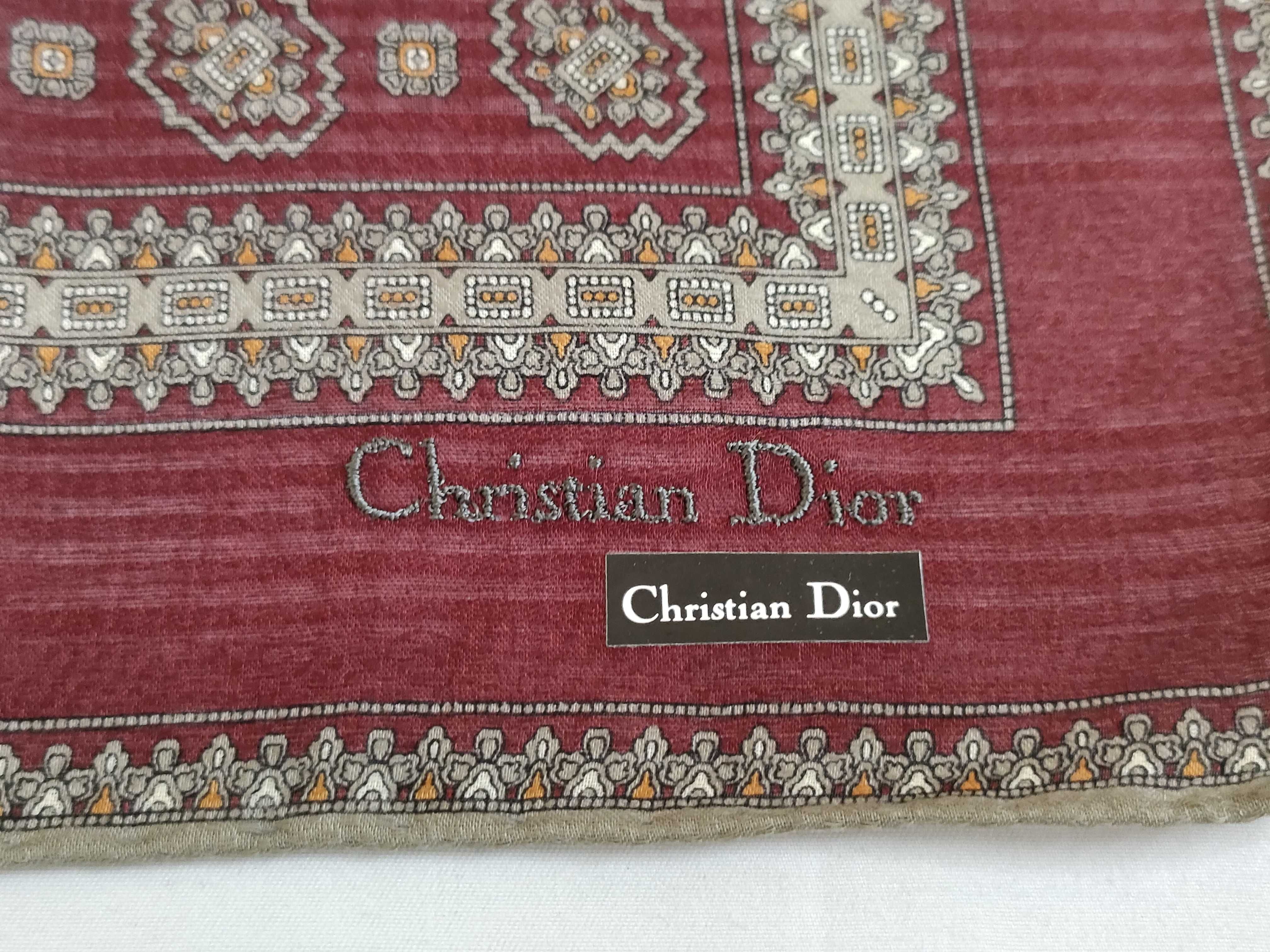 Christian Dior Maroon Cotton Square Scarf with Geometric Medallion Motif