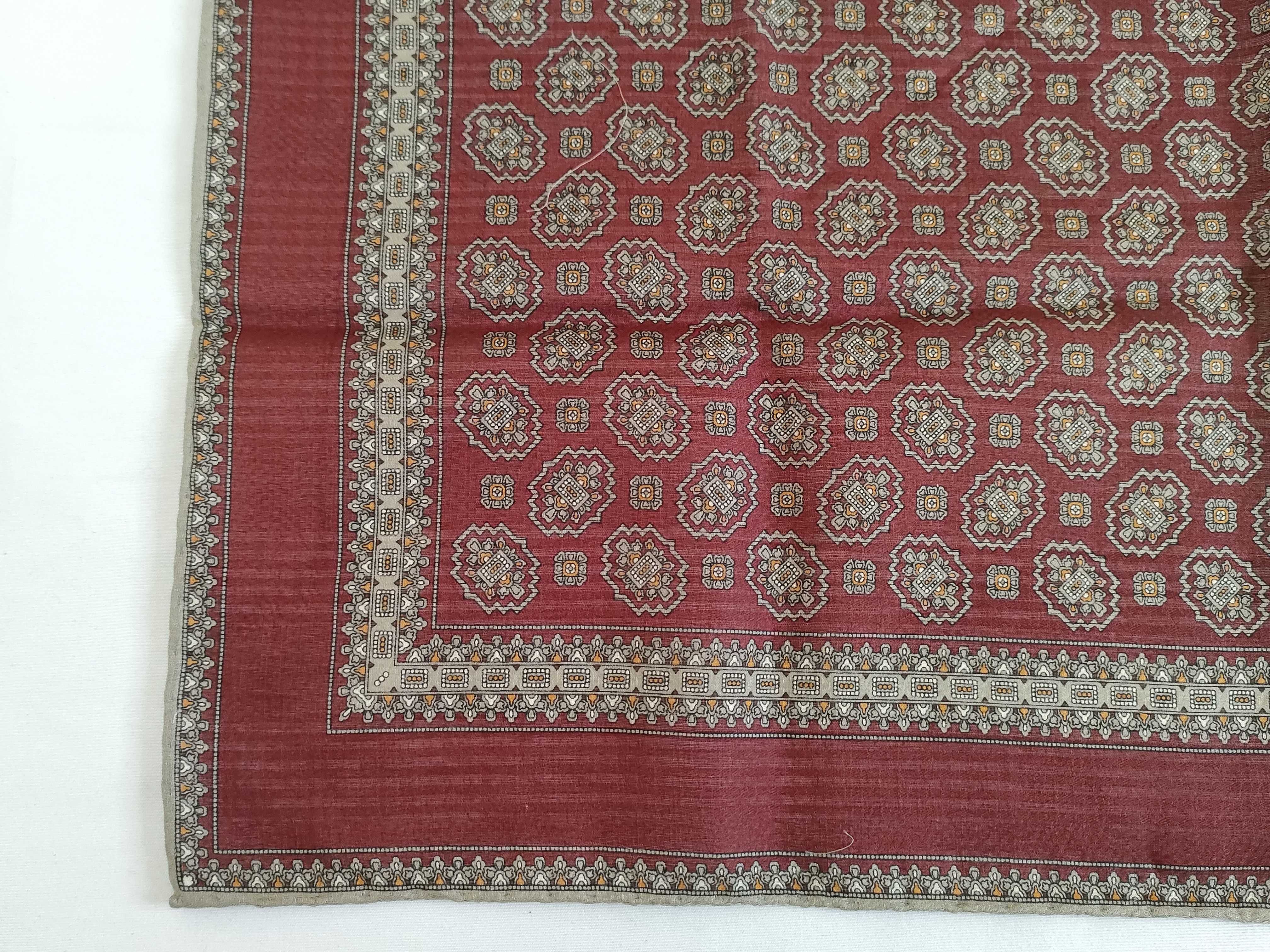 Christian Dior Maroon Cotton Square Scarf with Geometric Medallion Motif