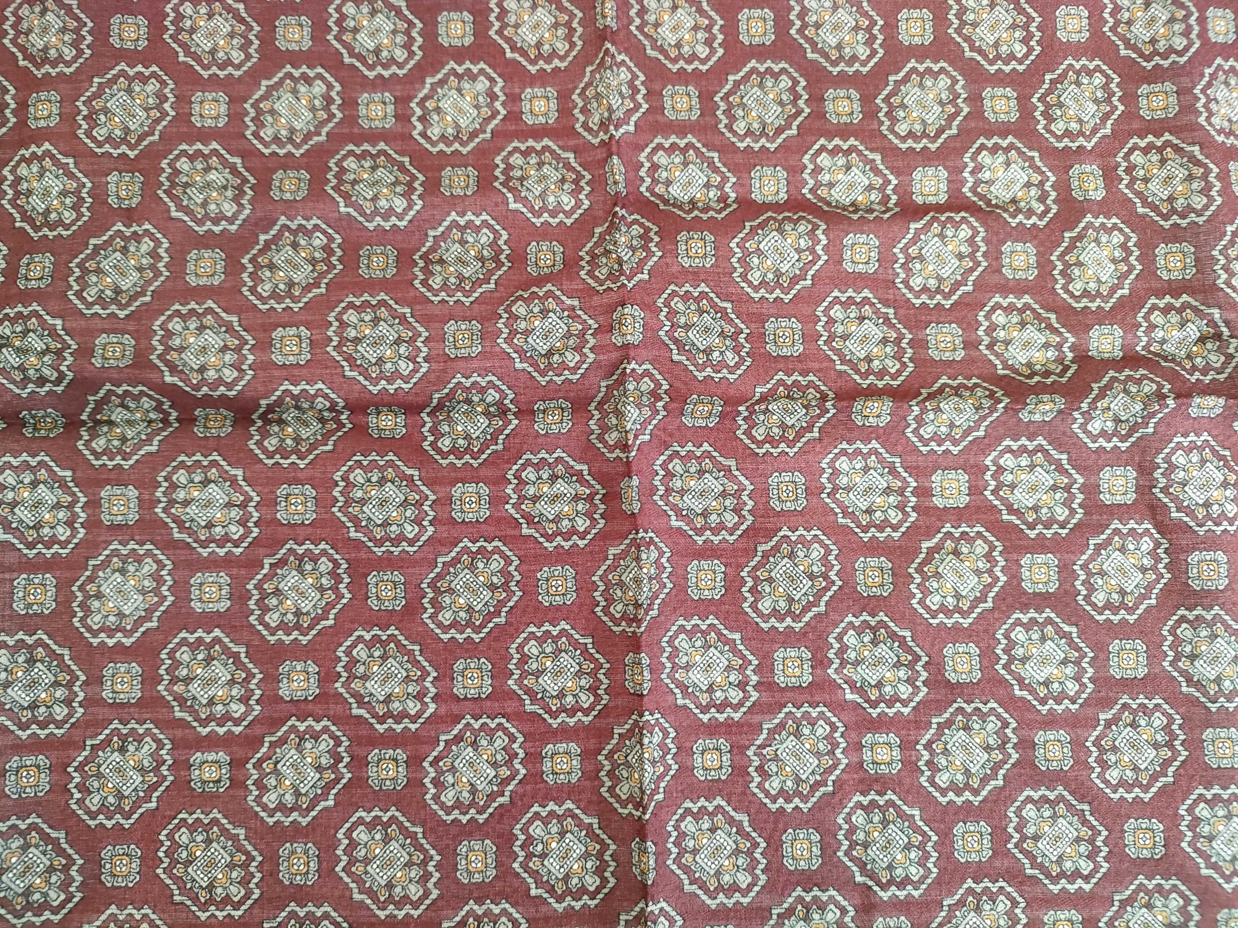 Christian Dior Maroon Cotton Square Scarf with Geometric Medallion Motif