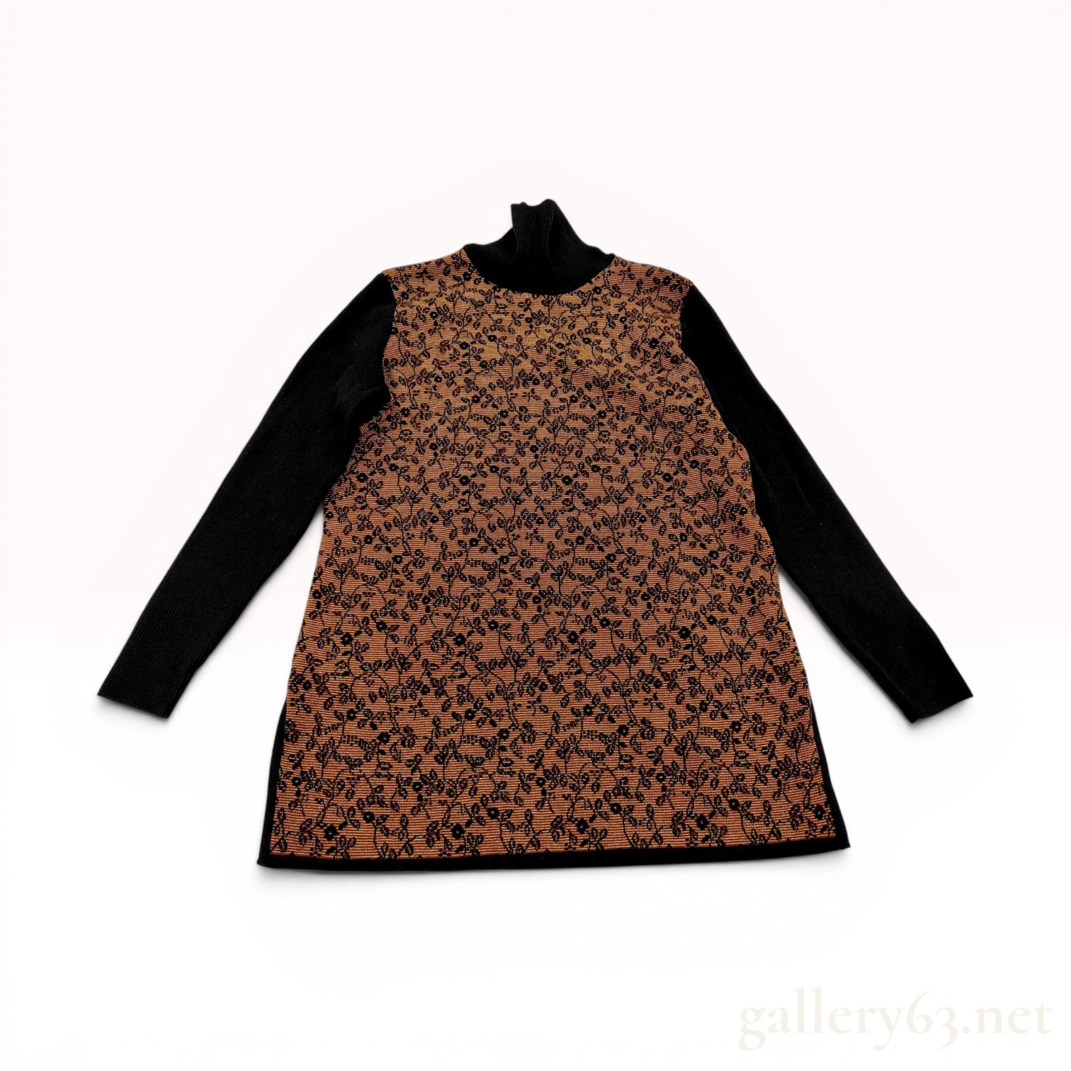 Yves Saint Laurent Vintage Wool and Metallic Floral Jacquard Turtleneck Tunic Sweater