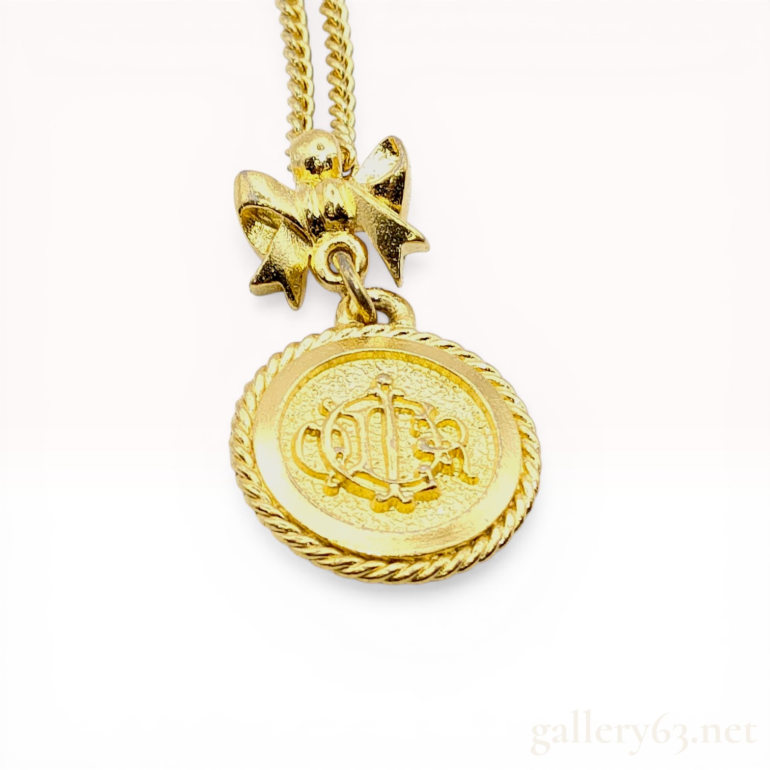 Christian Dior Gold-Tone Round Logo Medallion Pendant Necklace