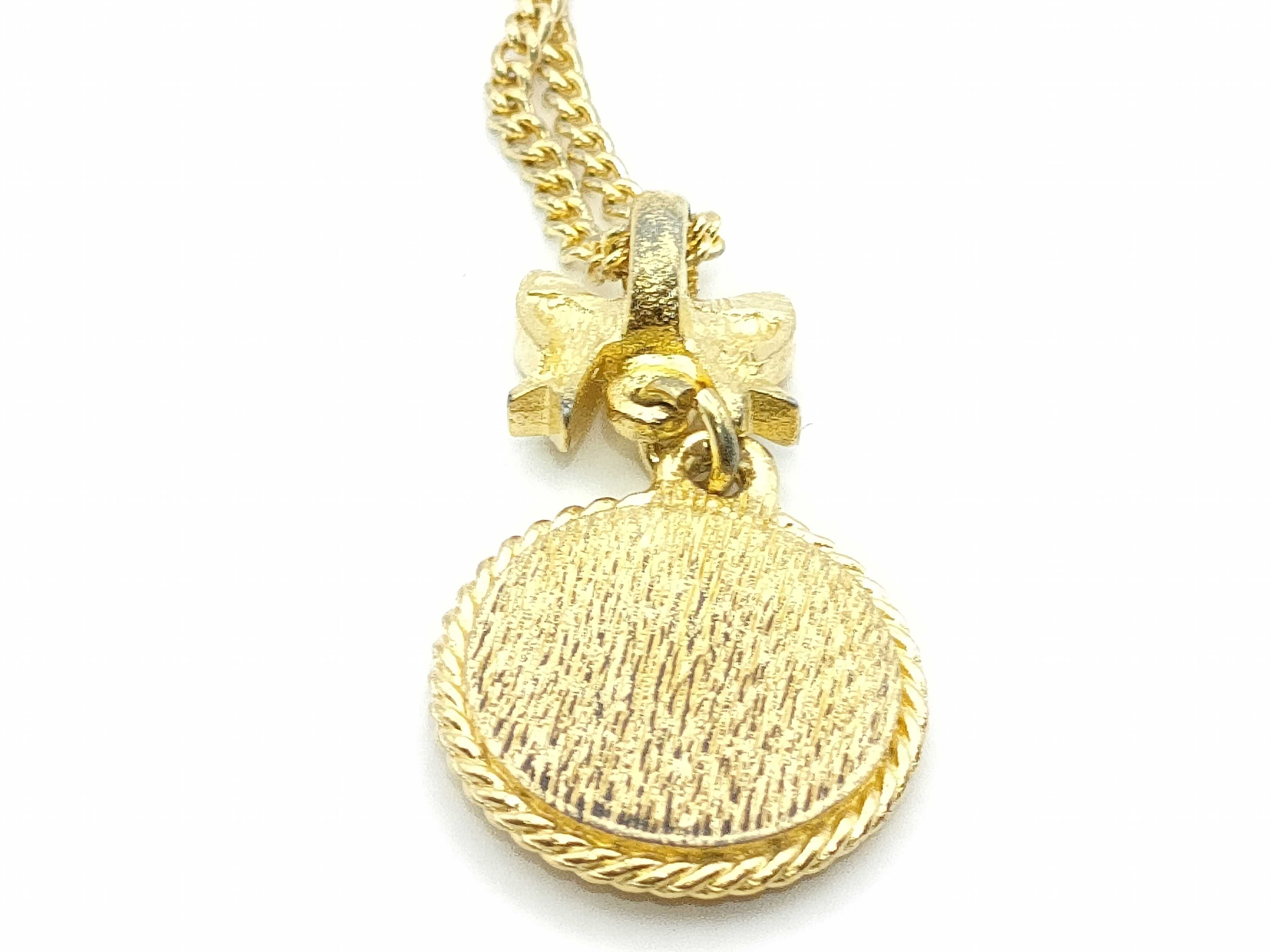 Christian Dior Gold-Tone Round Logo Medallion Pendant Necklace