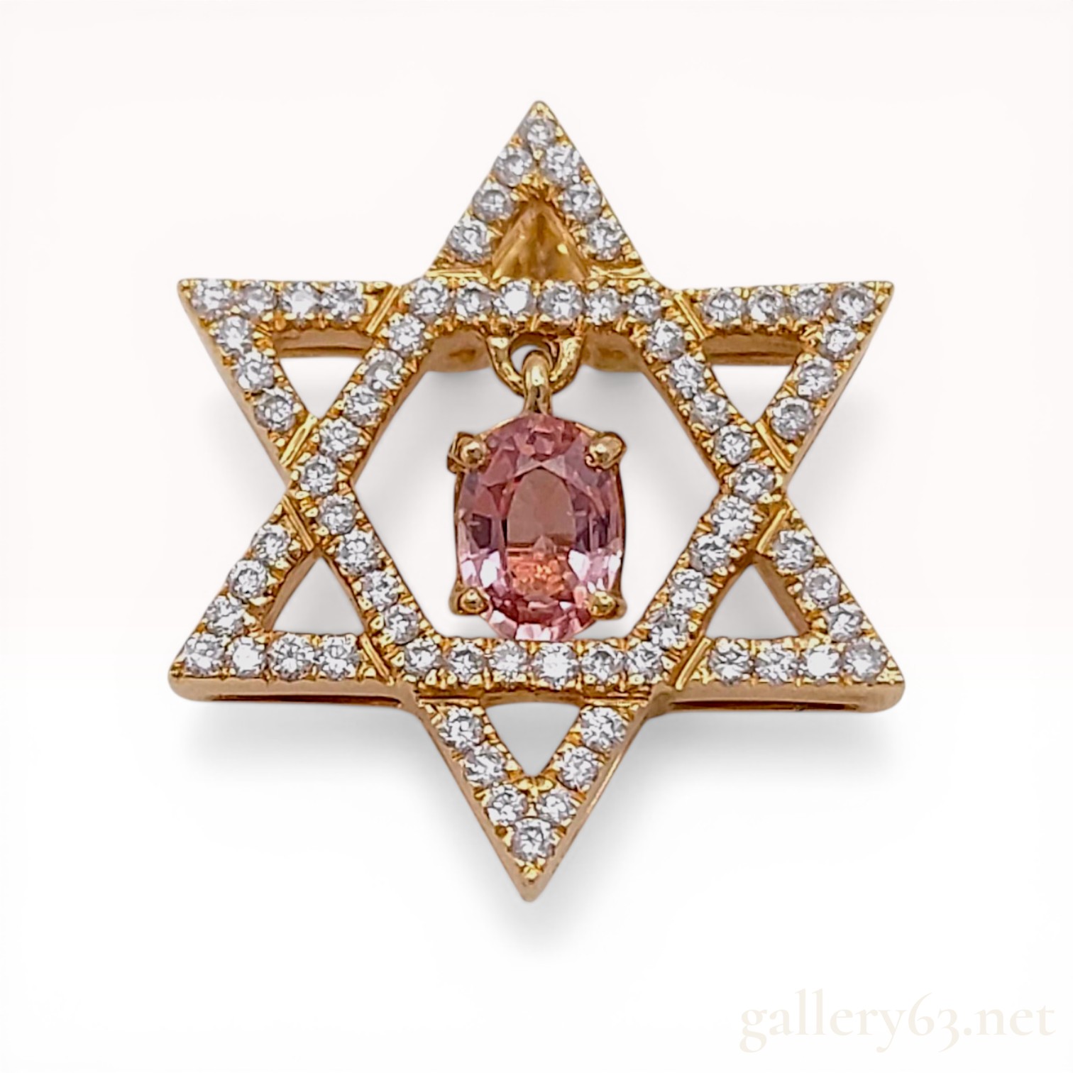 18K Pink Gold, Pink Sapphire, and Diamond Star of David Pendant