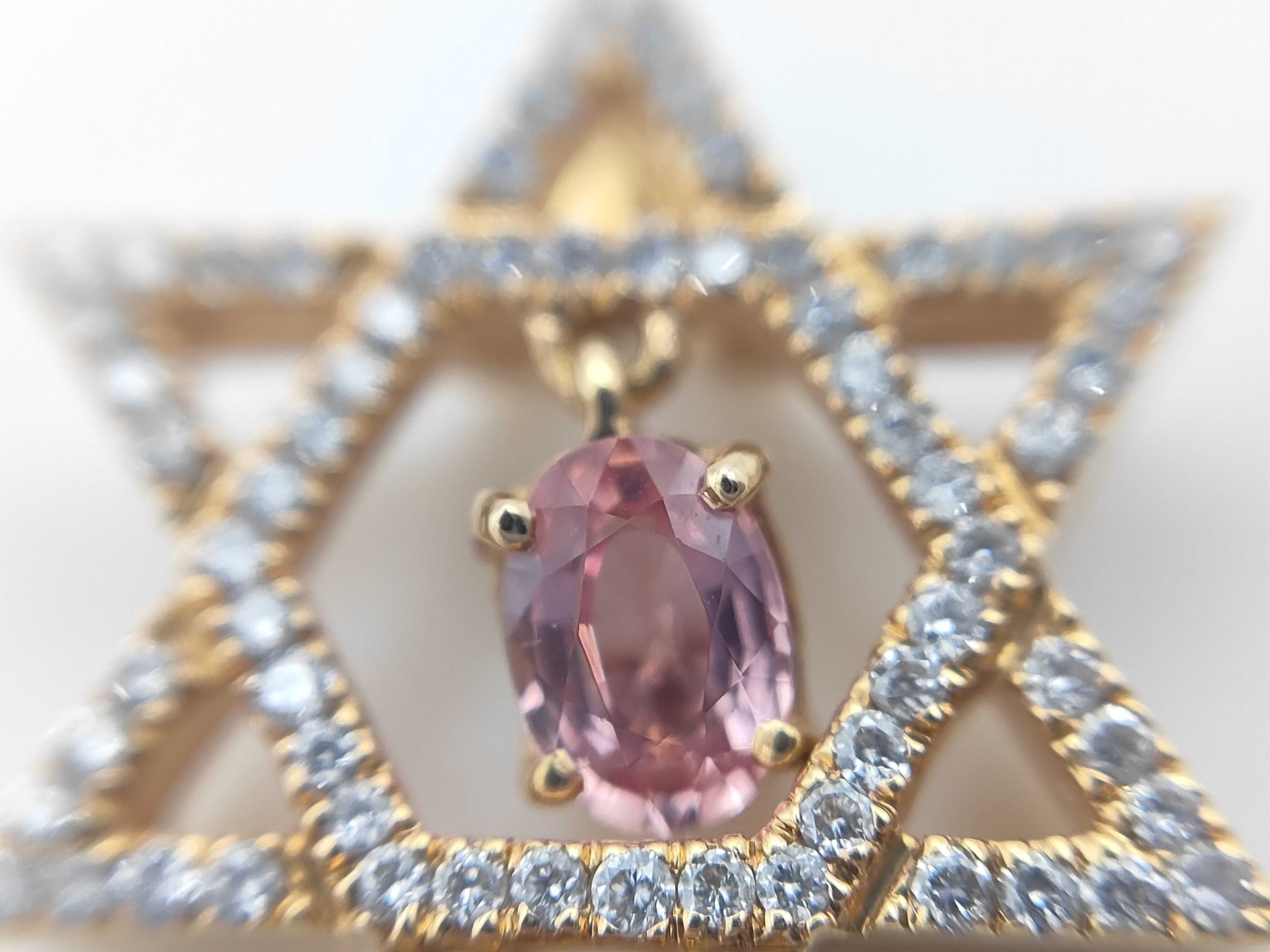 18K Pink Gold, Pink Sapphire, and Diamond Star of David Pendant