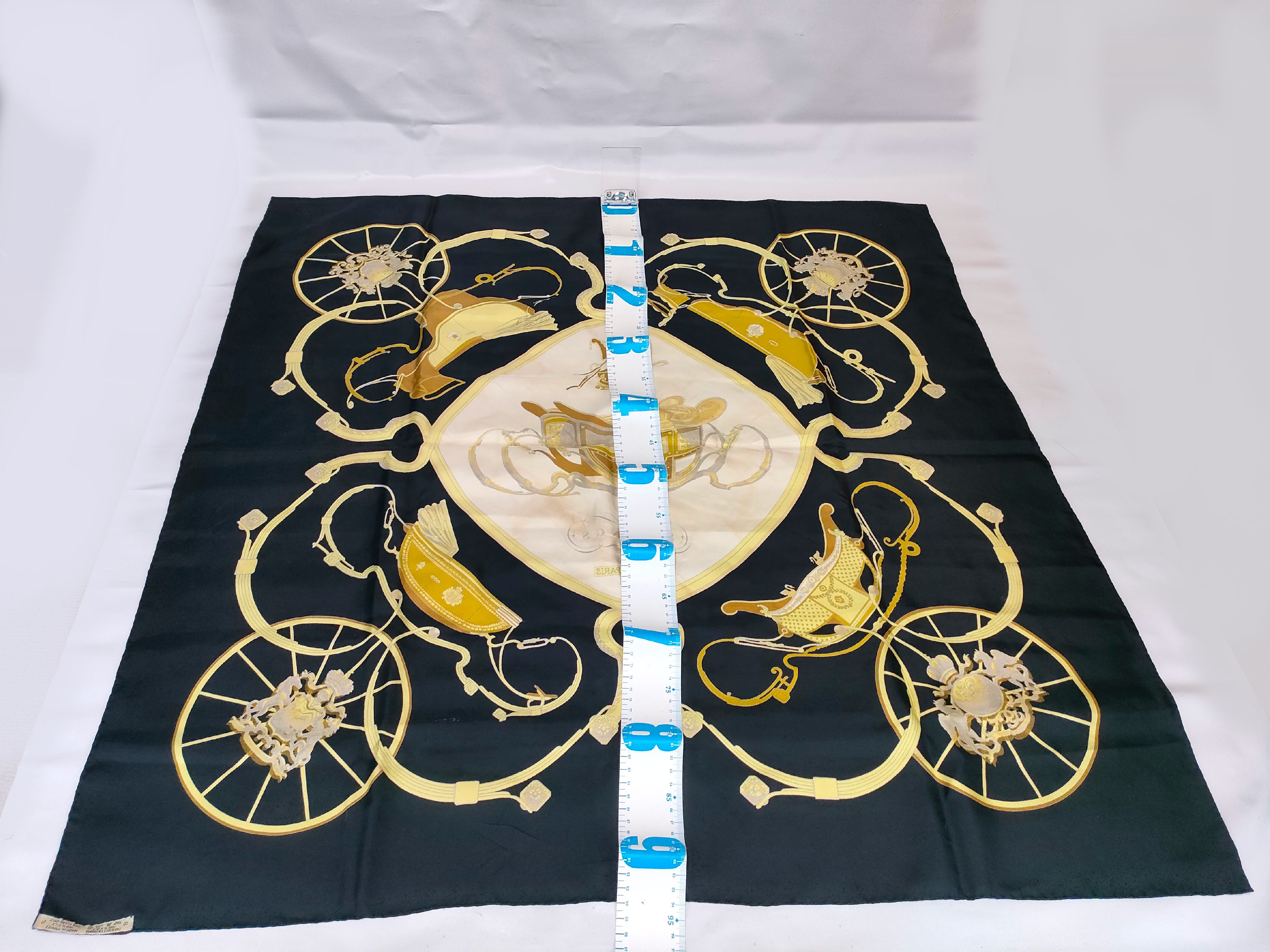 Hermes Black Silk Springs Pattern Scarf by Philippe Ledoux