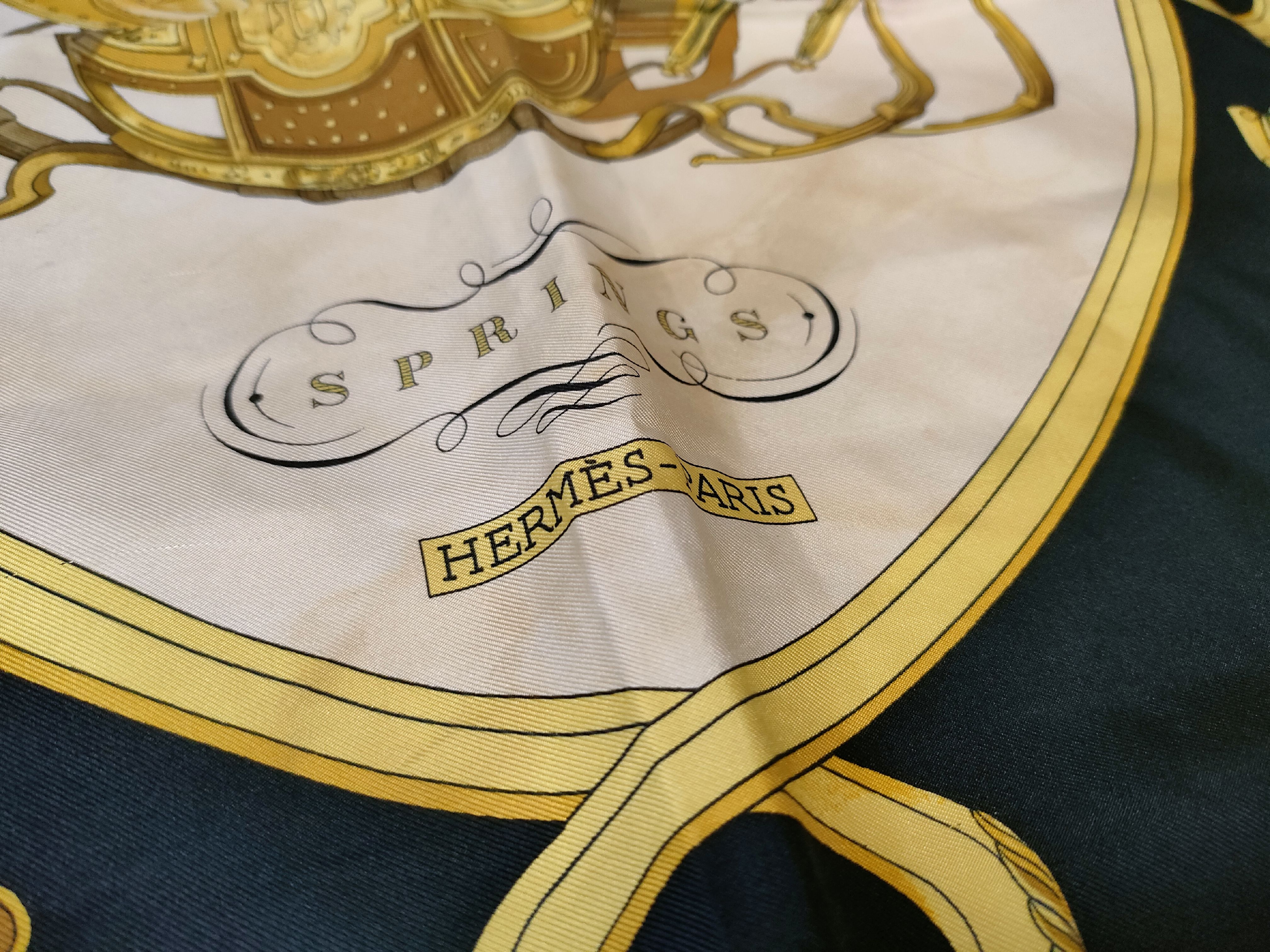 Hermes Black Silk Springs Pattern Scarf by Philippe Ledoux