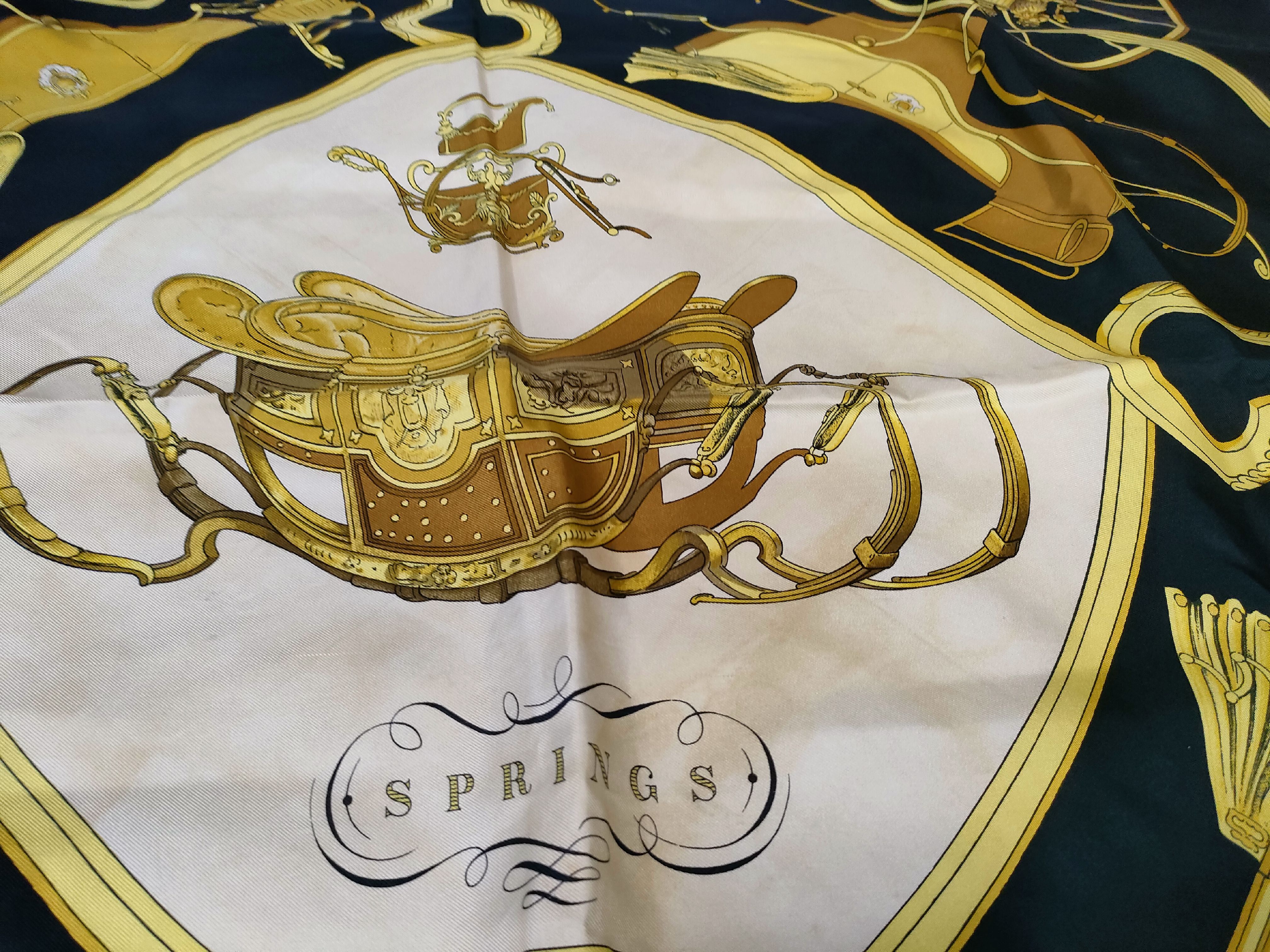 Hermes Black Silk Springs Pattern Scarf by Philippe Ledoux