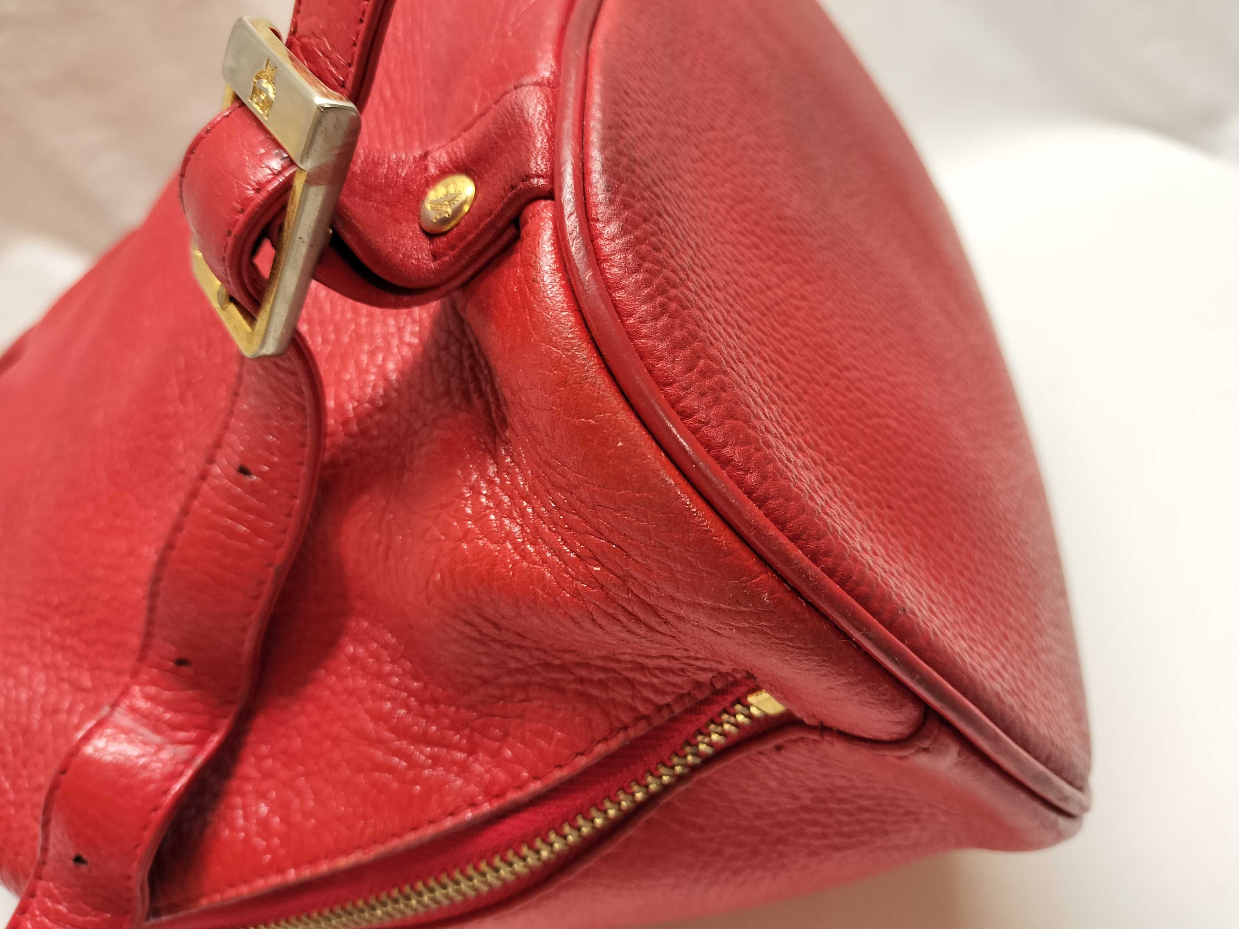MCM Vintage Red Pebbled Leather Drawstring Backpack