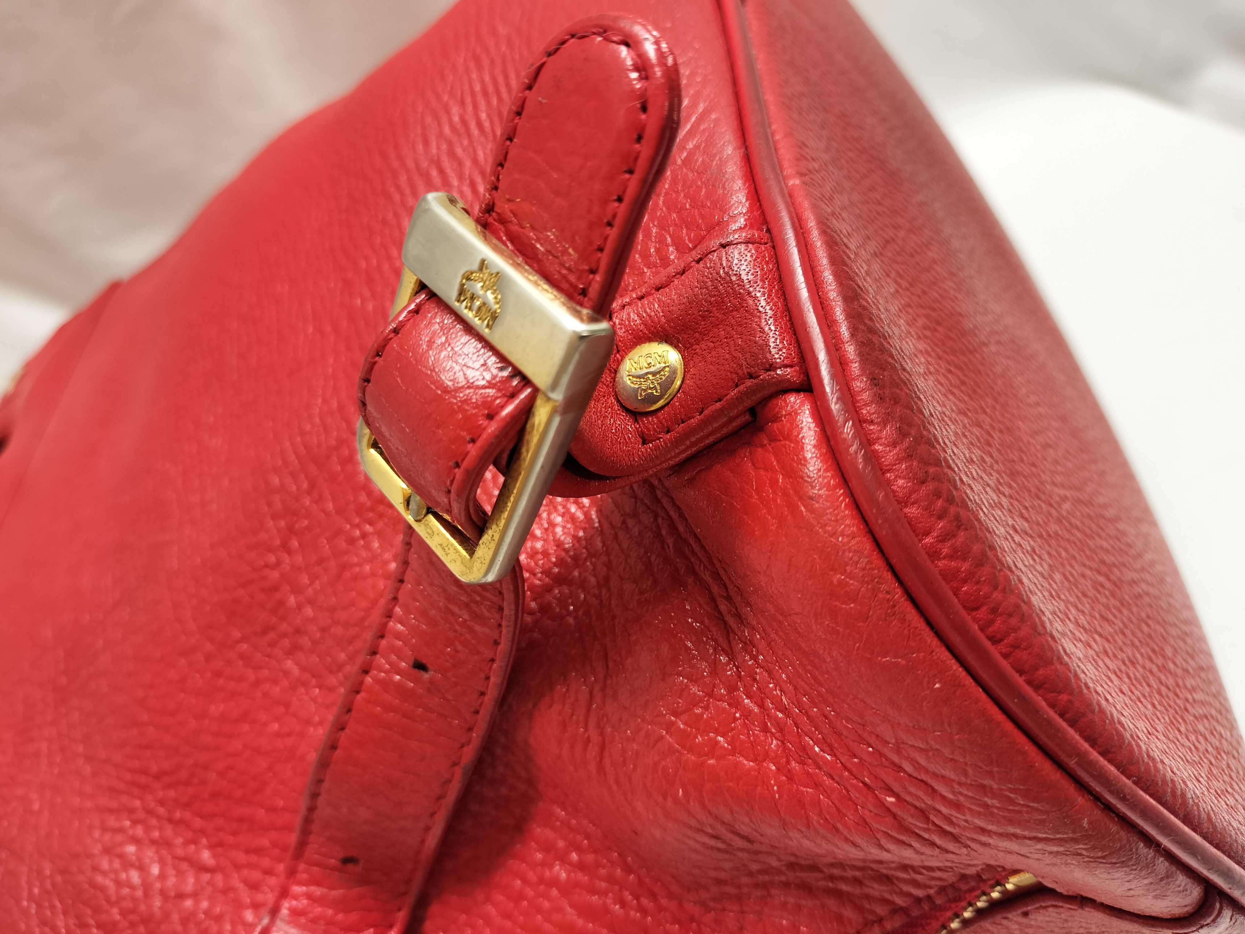 MCM Vintage Red Pebbled Leather Drawstring Backpack