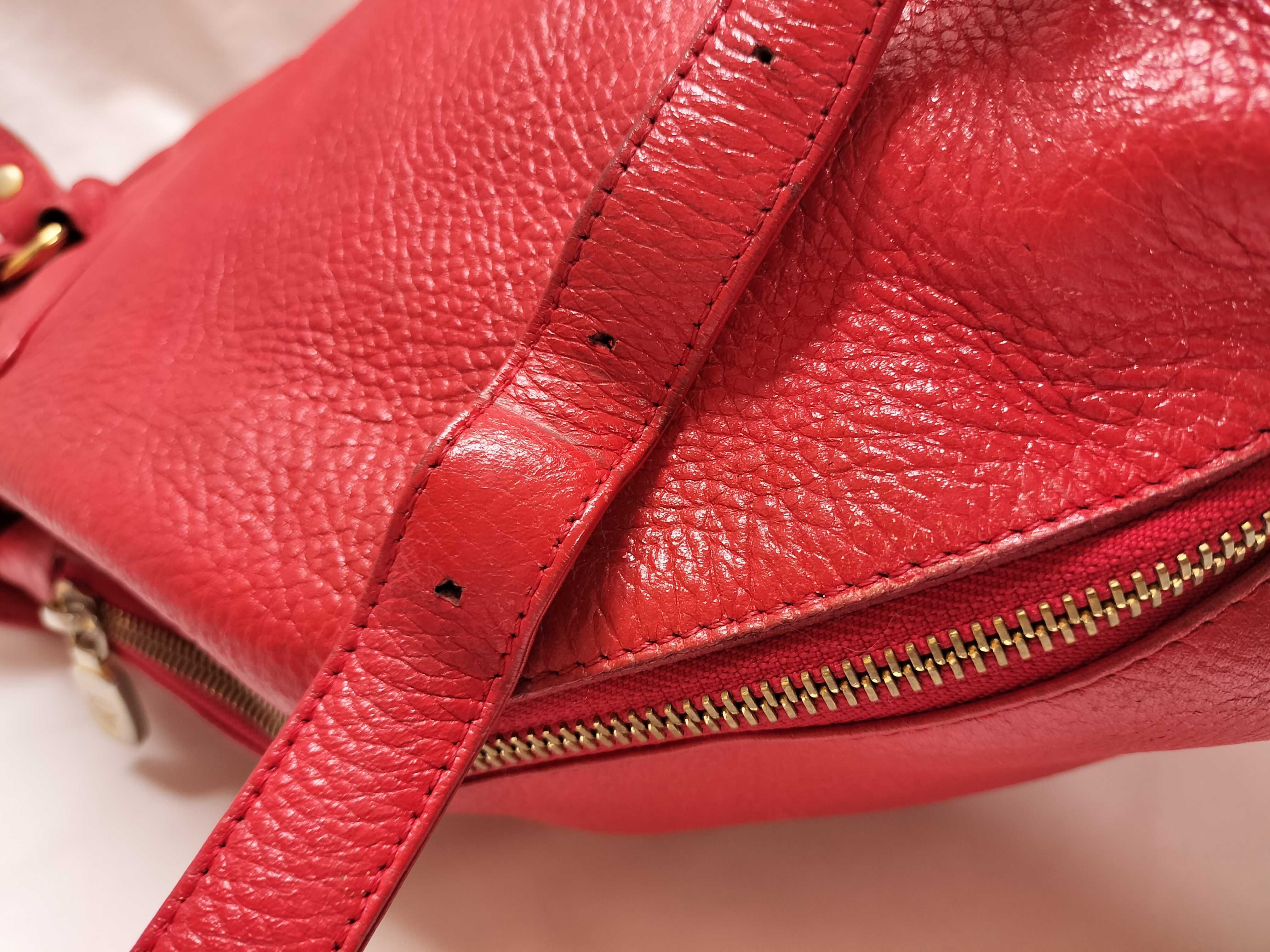 MCM Vintage Red Pebbled Leather Drawstring Backpack