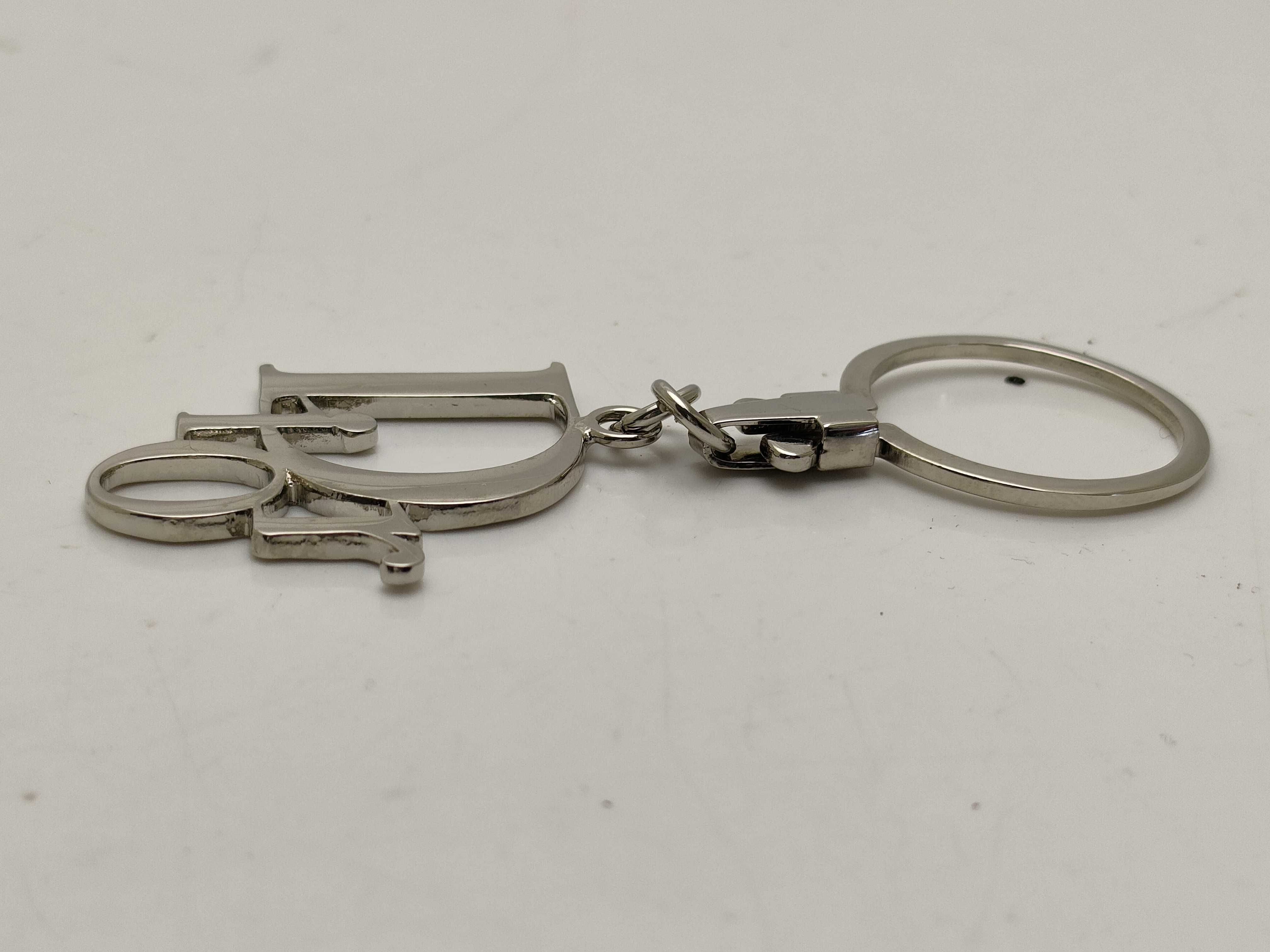 Christian Dior Silver-Tone Logo Keychain with Presentation Box