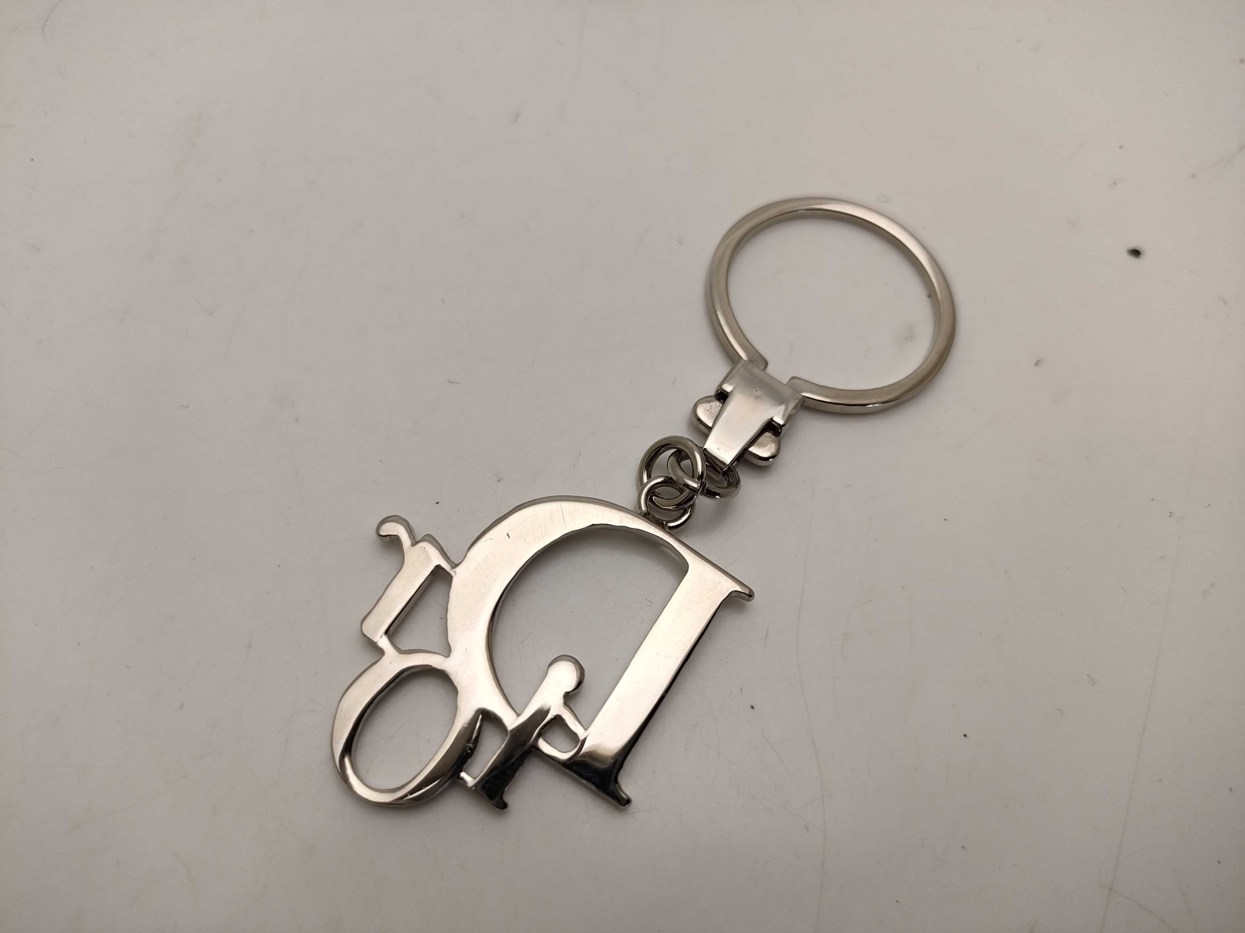 Christian Dior Silver-Tone Logo Keychain with Presentation Box