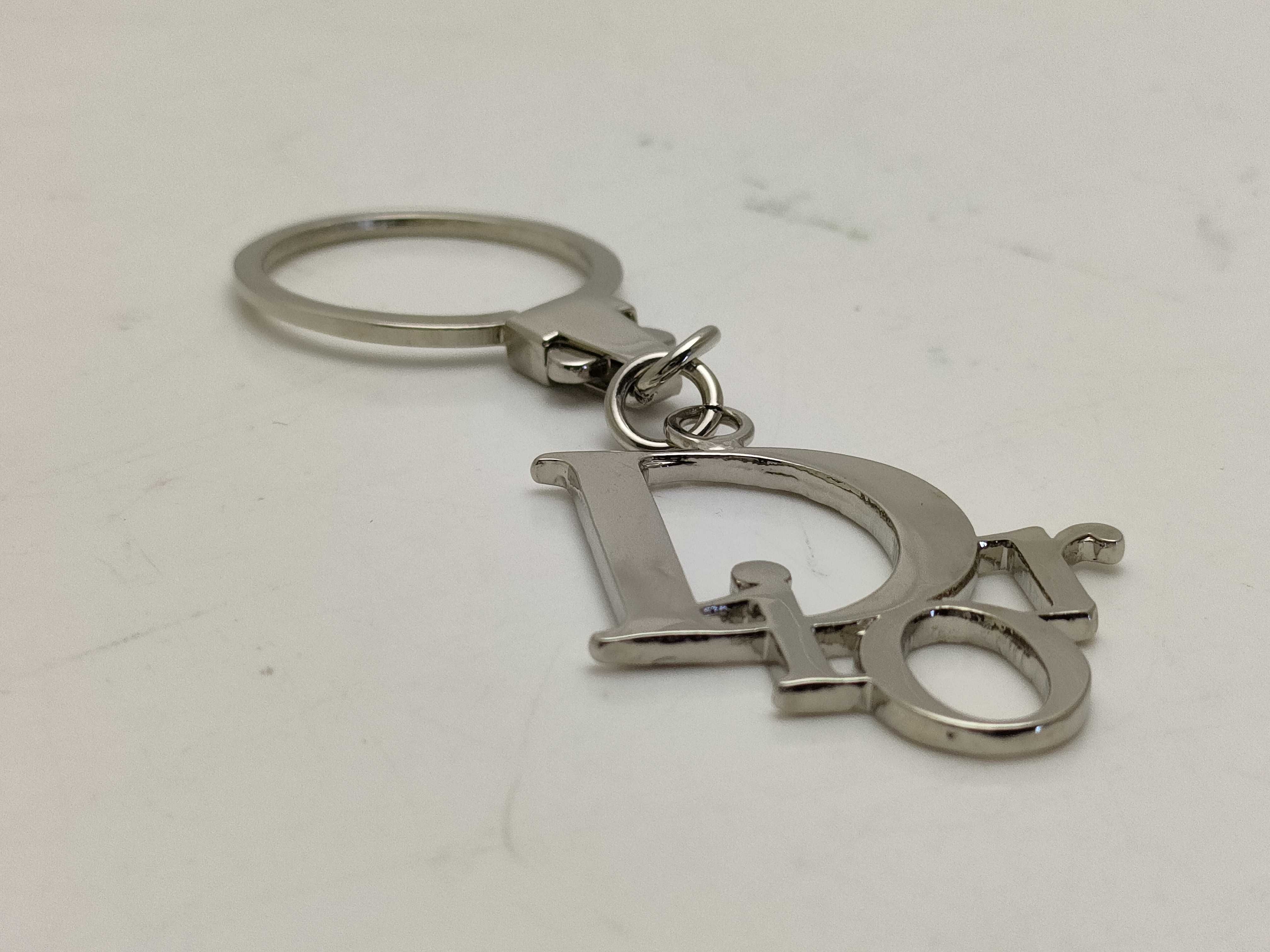 Christian Dior Silver-Tone Logo Keychain with Presentation Box
