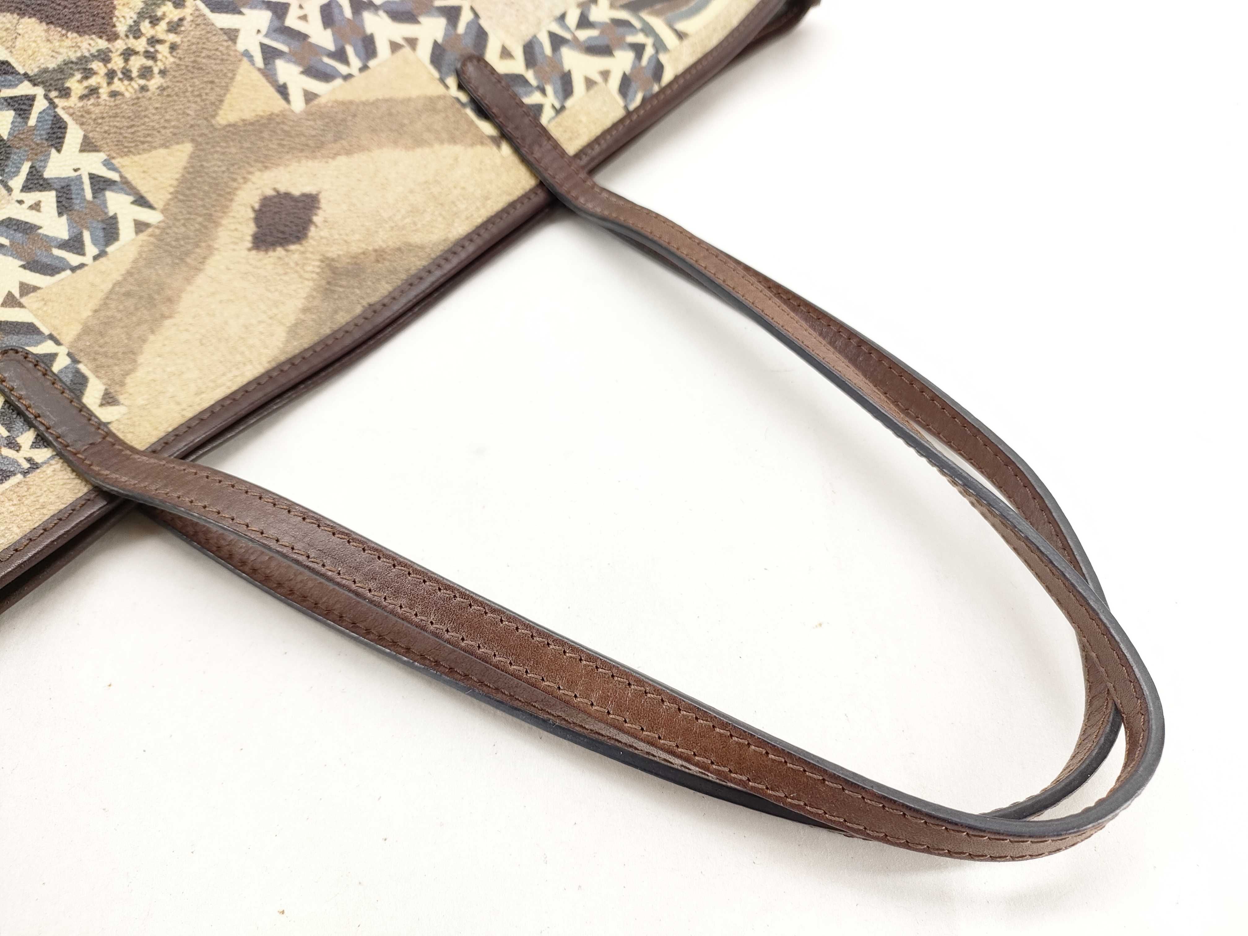 Southwestern Geometric Pattern Coated Canvas Tote Bag with Leather Trim