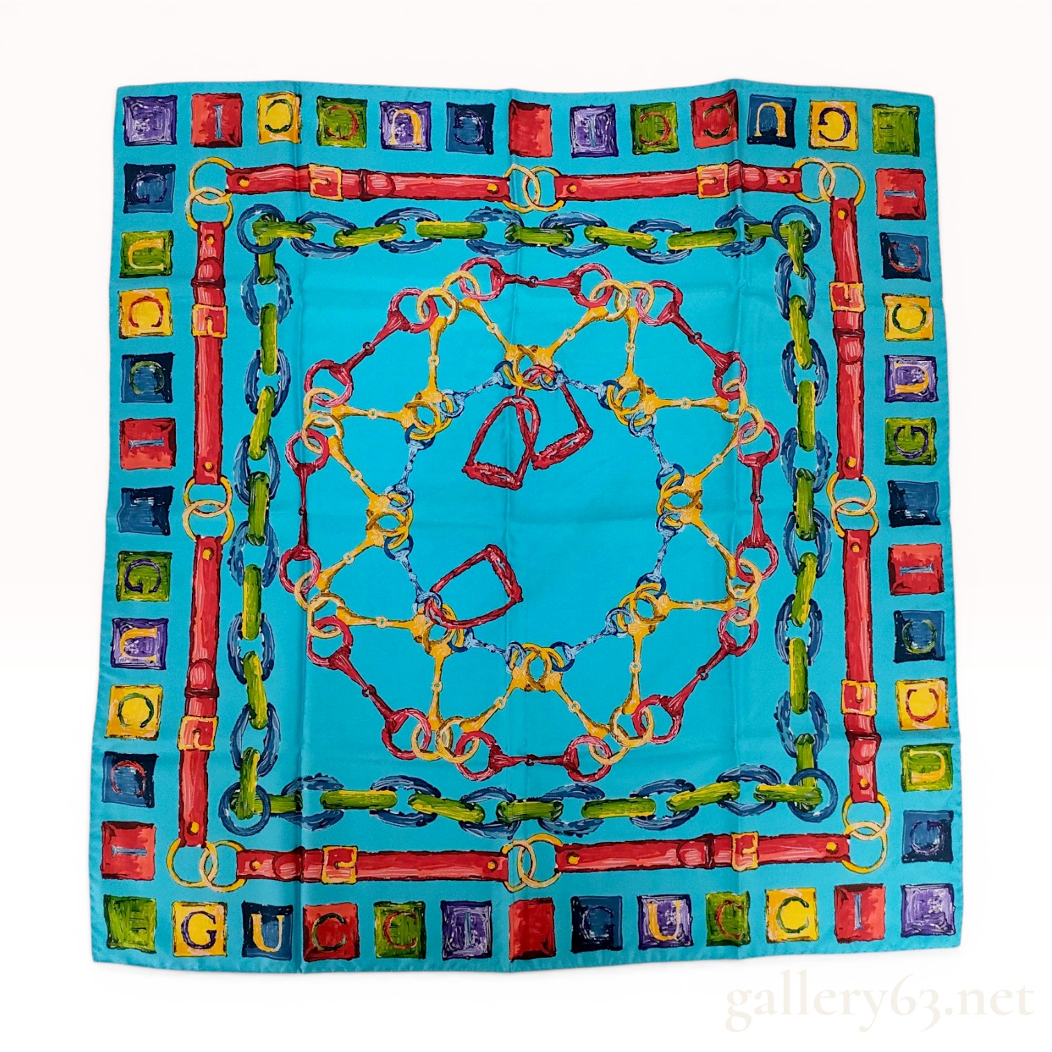 Gucci Vintage Equestrian Motif Silk Scarf