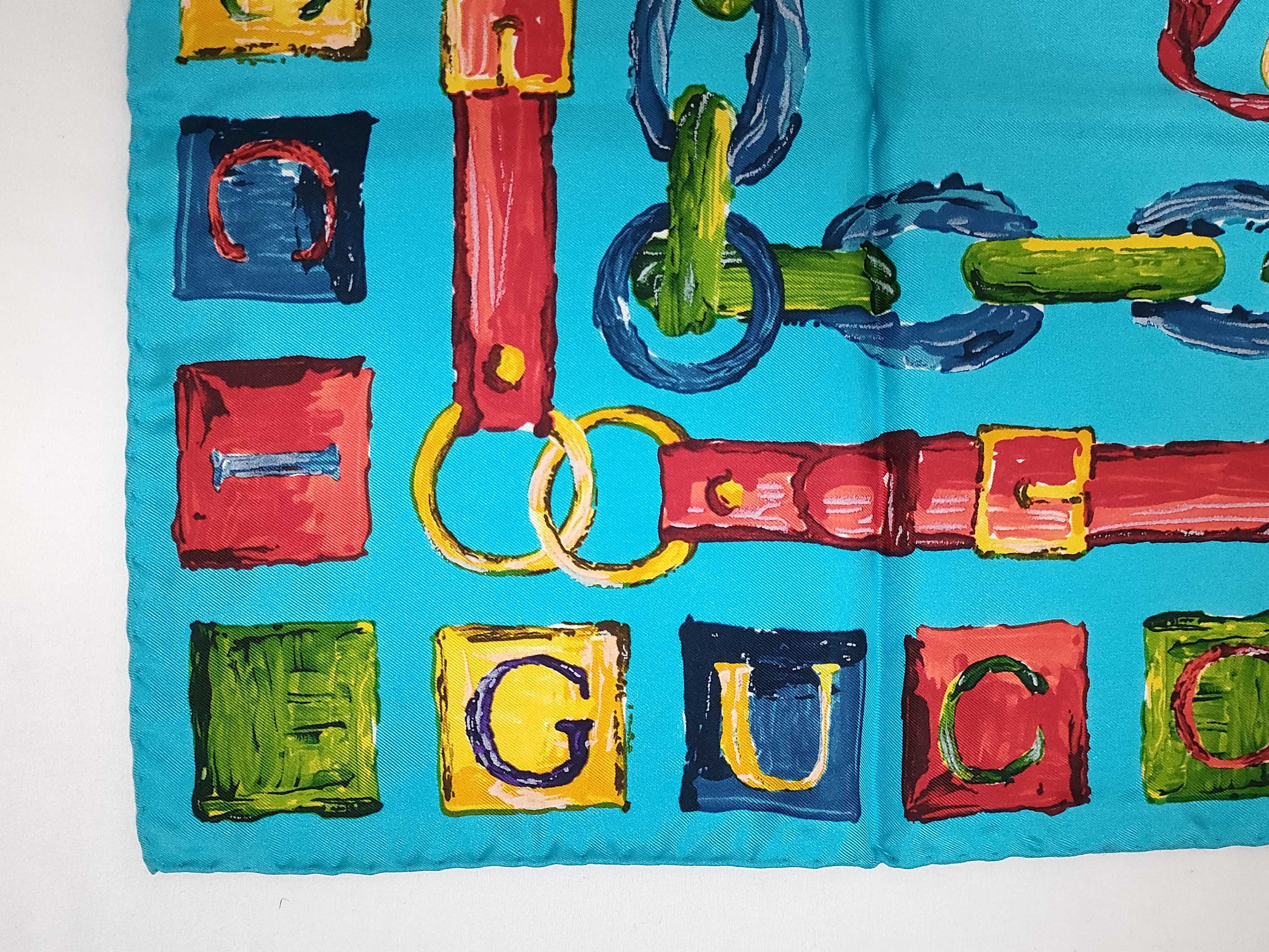 Gucci Vintage Equestrian Motif Silk Scarf