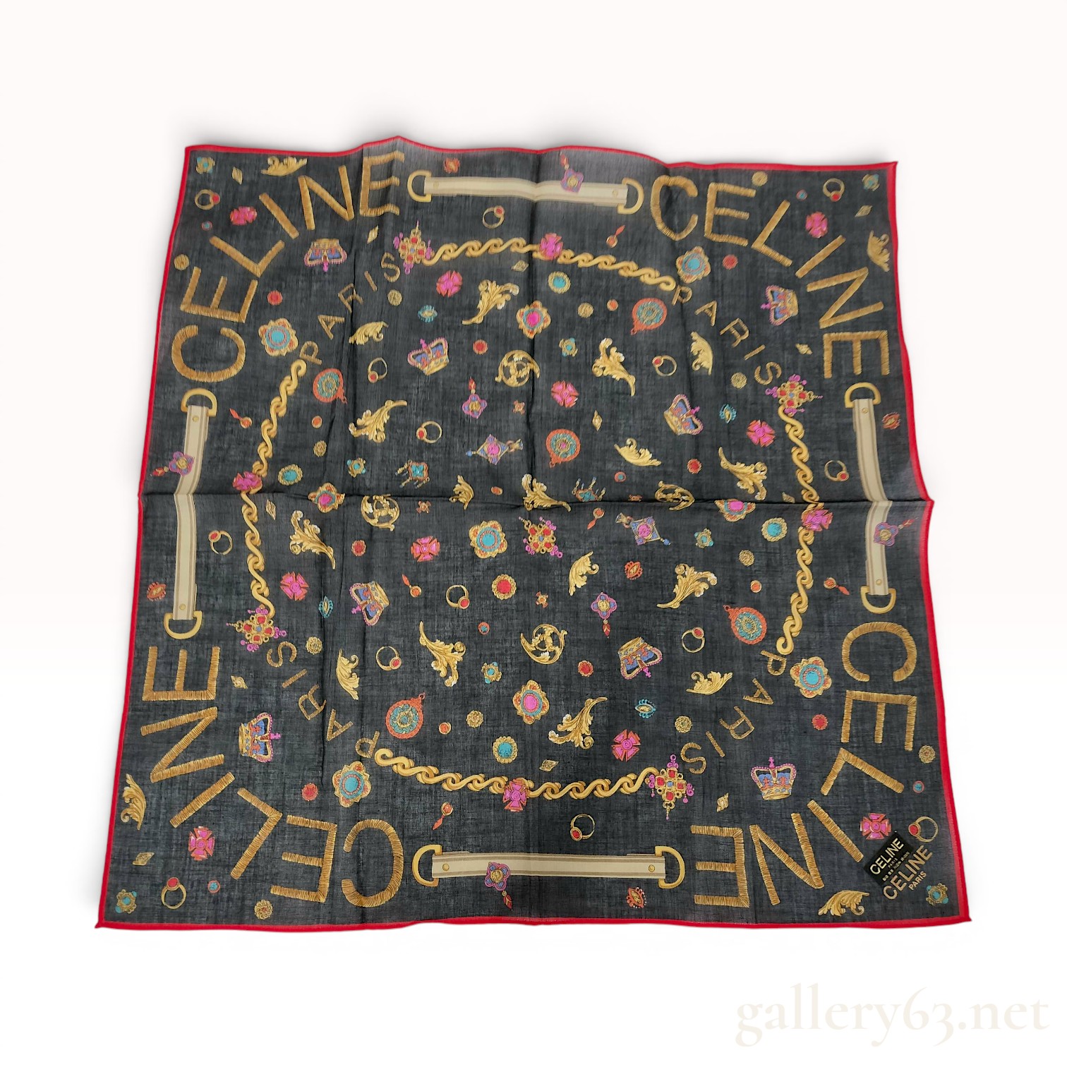 Celine Paris Jewelry and Chain Motif Cotton Pocket Square