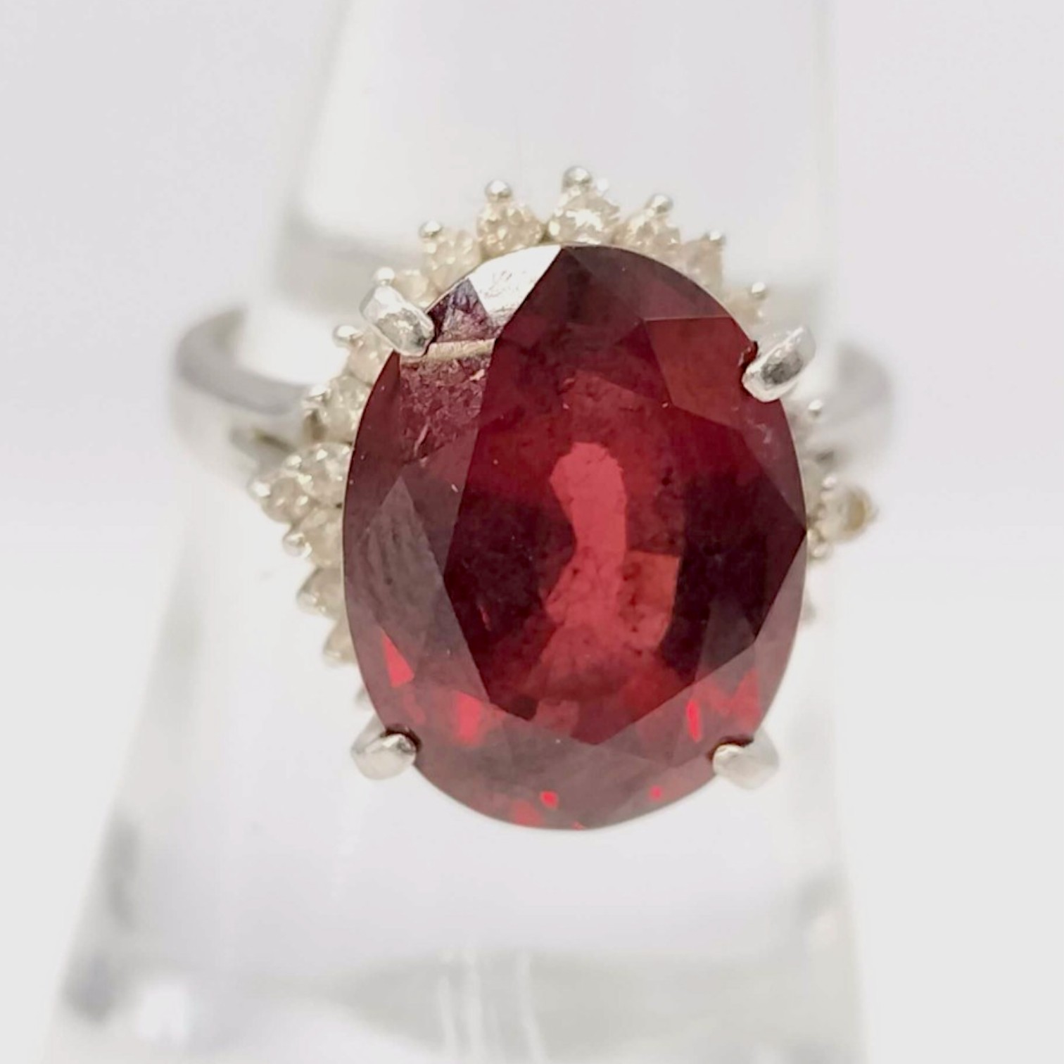 Platinum, Garnet and Diamond Halo Cocktail Ring