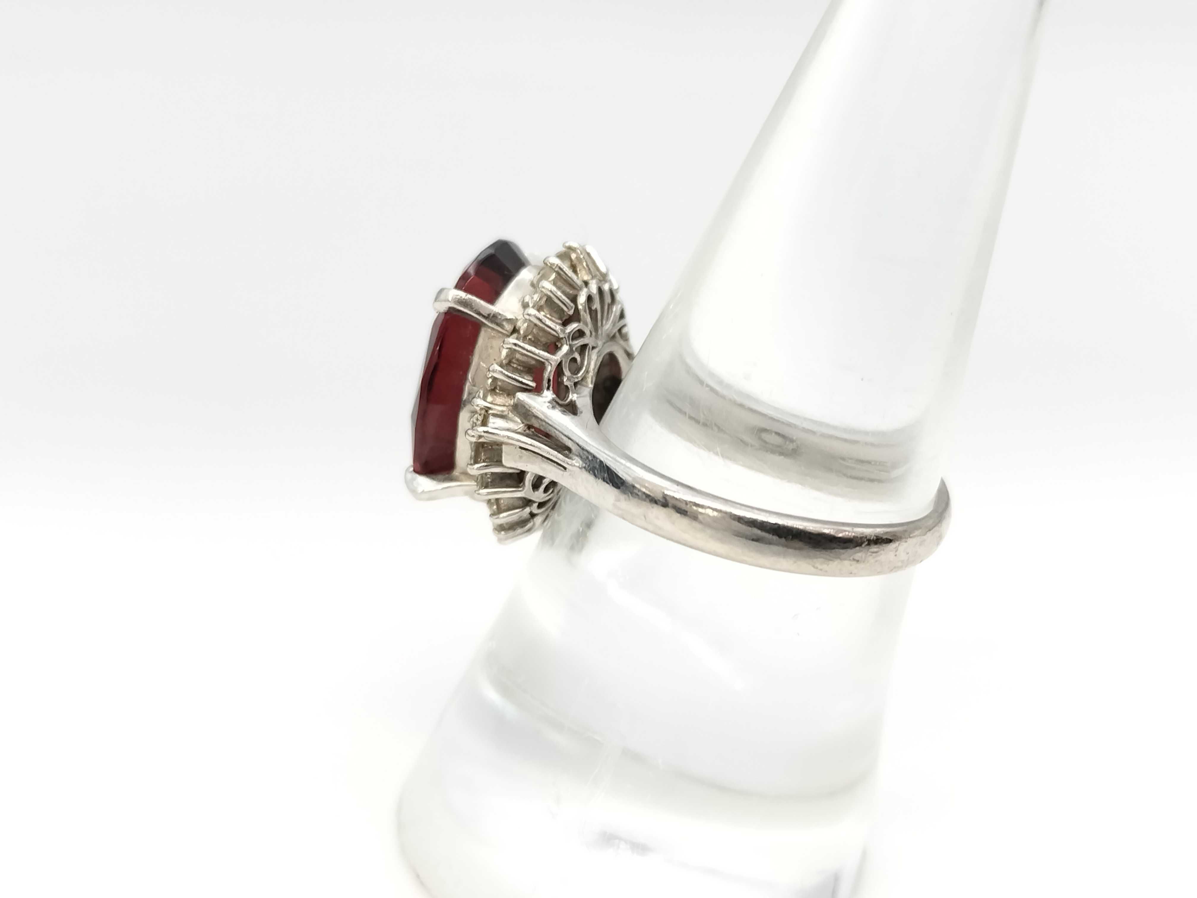 Platinum, Garnet and Diamond Halo Cocktail Ring