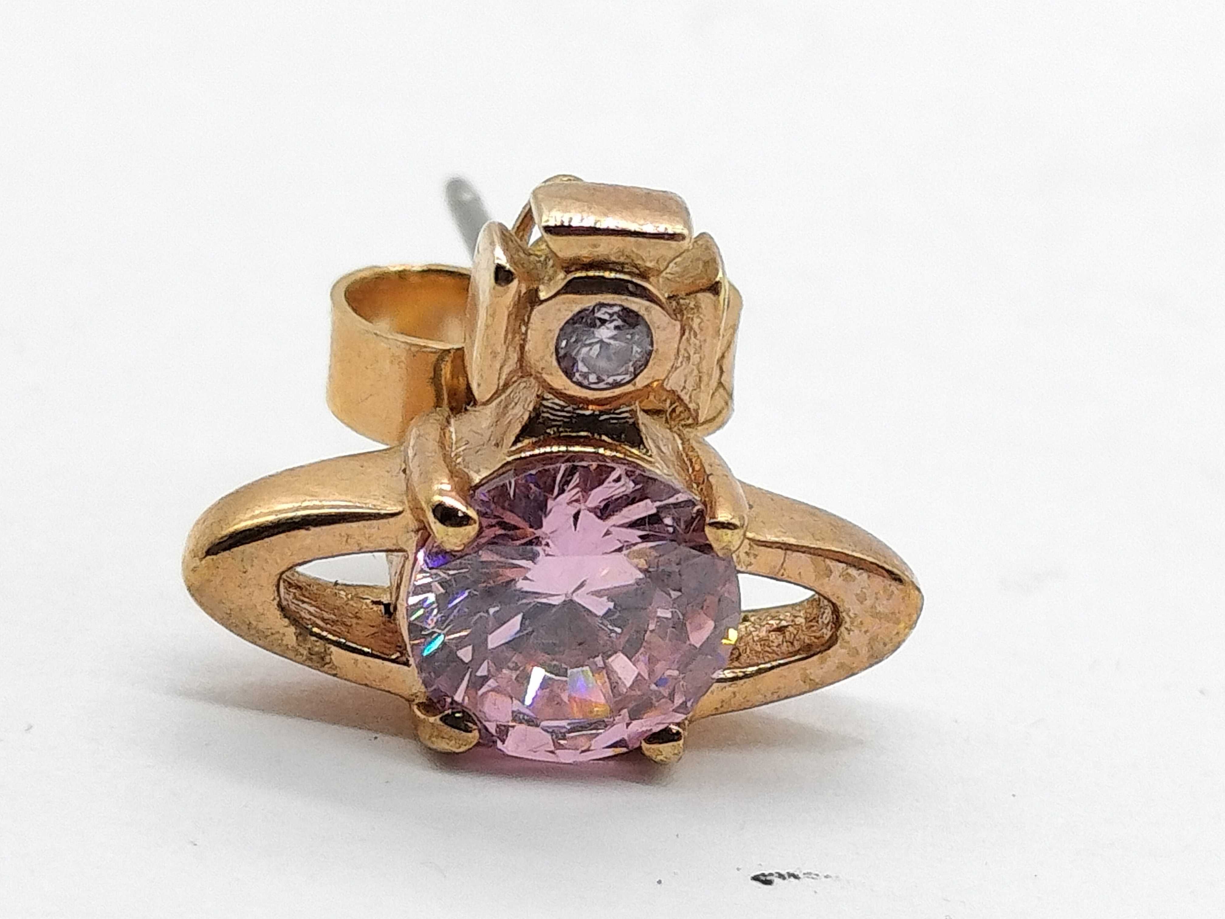 A Pair of Vivienne Westwood Reina Gold-Toned and Pink Crystal Stud Earrings with Box