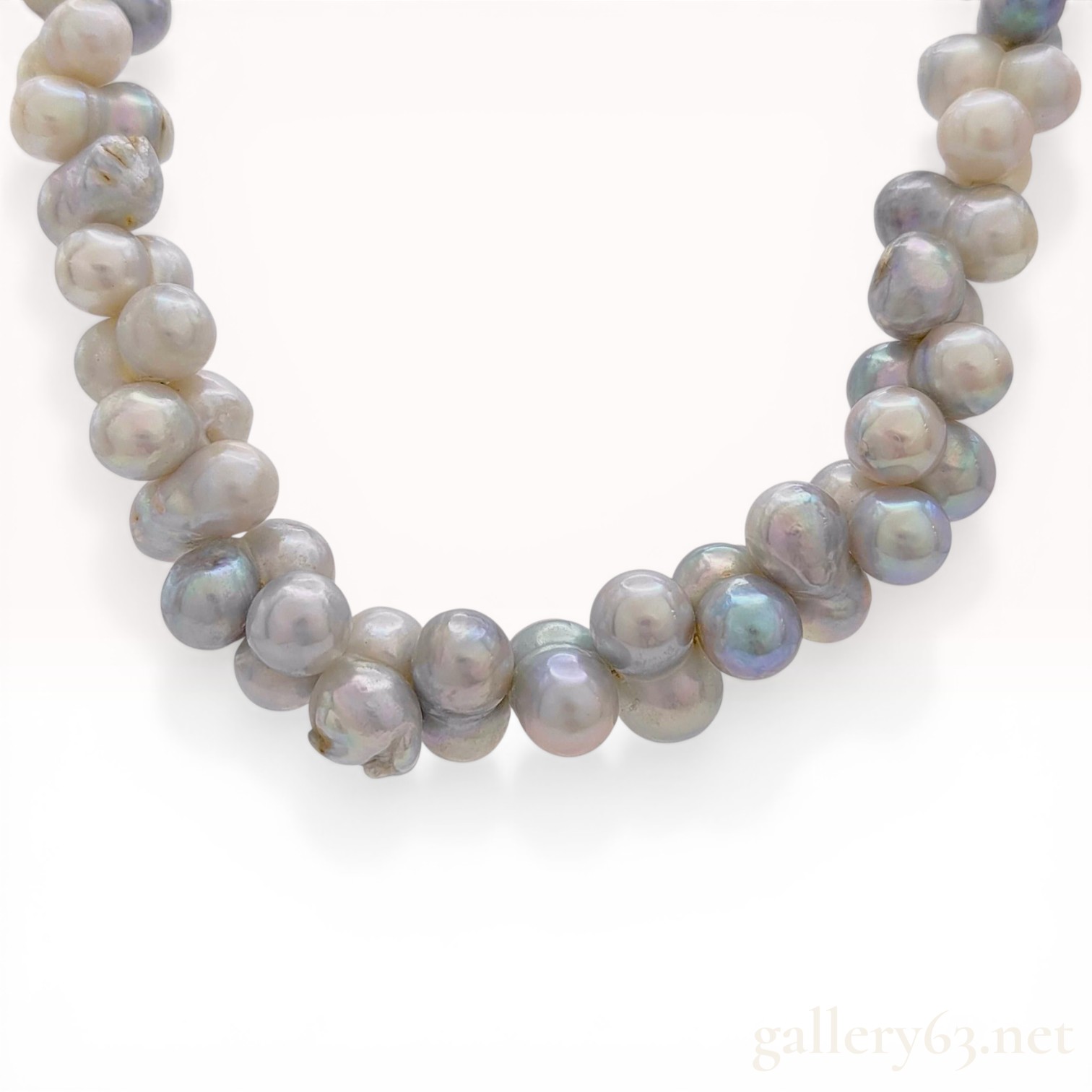 Mid-Century Baroque Cultured Pearl Cluster Necklace with Silver Clasp