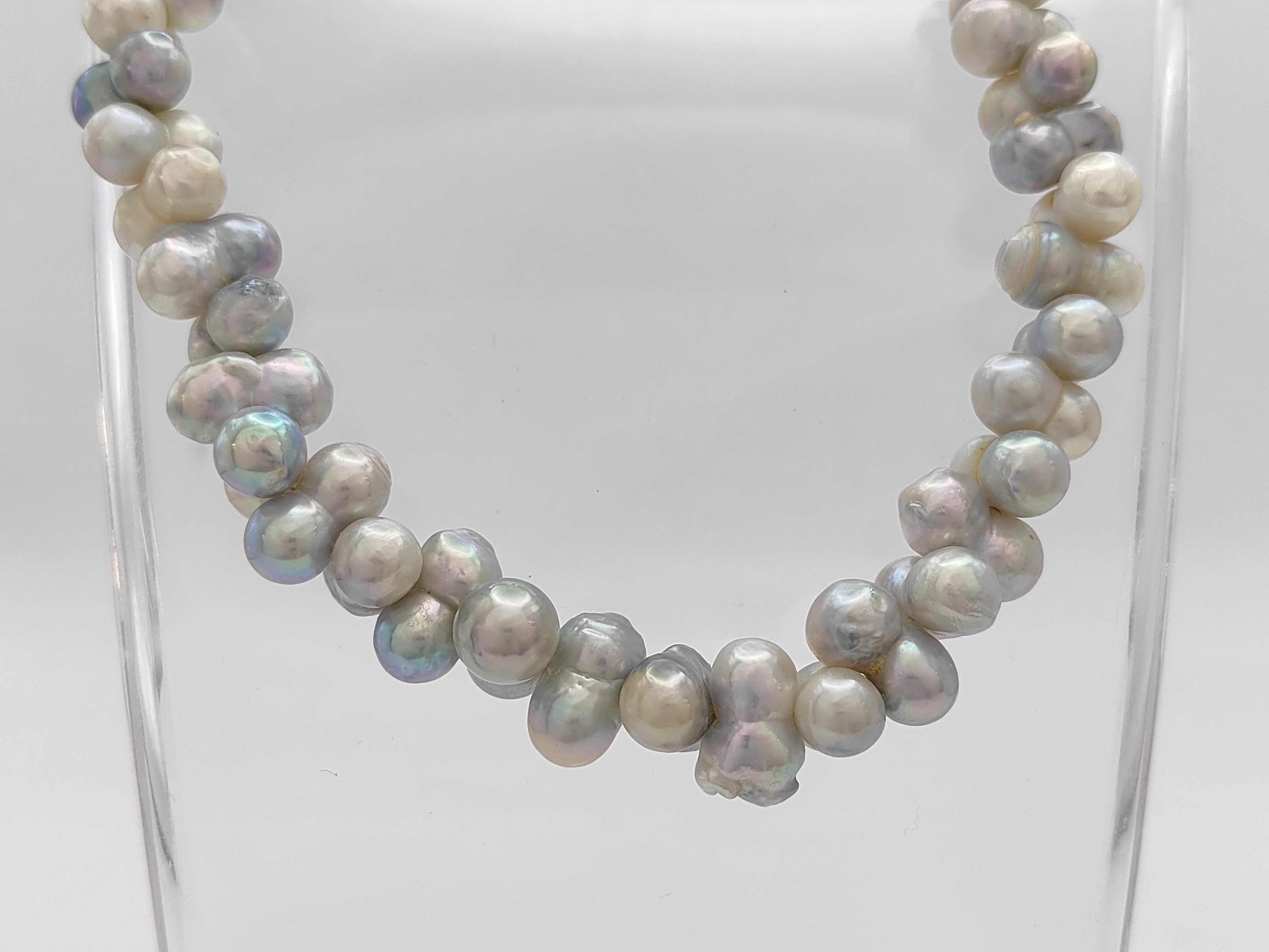 Mid-Century Baroque Cultured Pearl Cluster Necklace with Silver Clasp