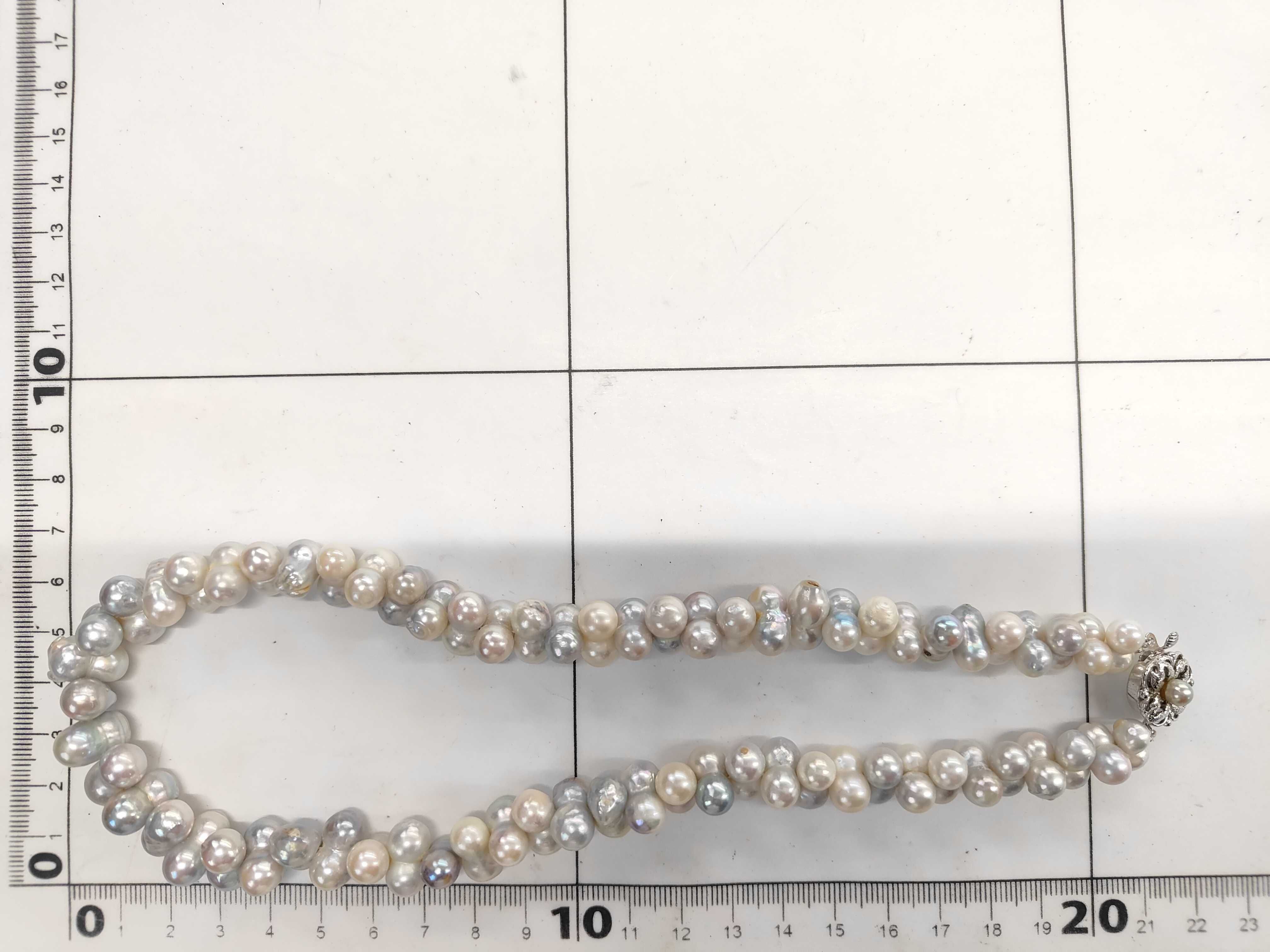 Mid-Century Baroque Cultured Pearl Cluster Necklace with Silver Clasp